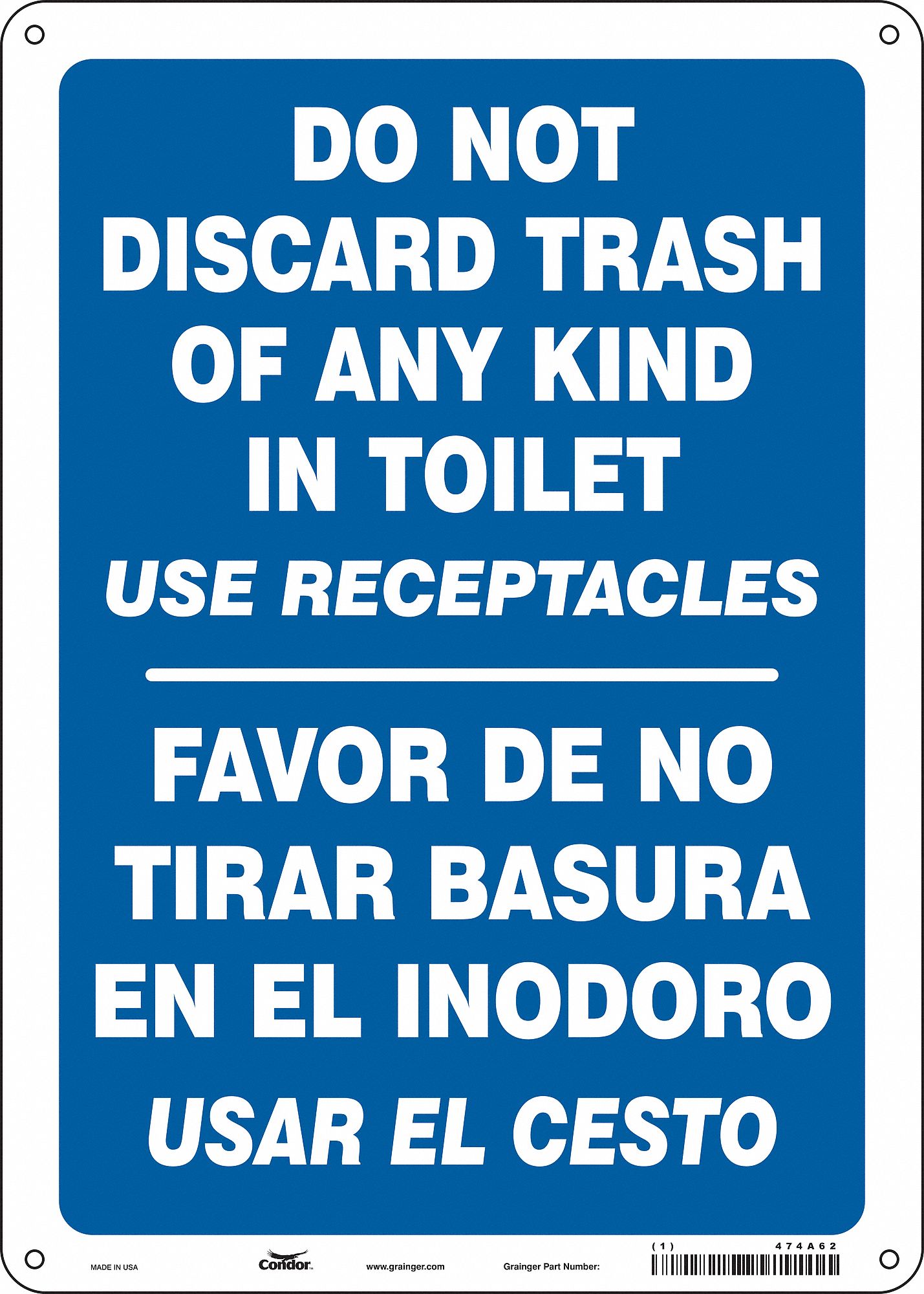 Safety Sign: Polyethylene, Mounting Holes Sign Mounting, 14 in x 10 in Nominal Sign Size, No Header