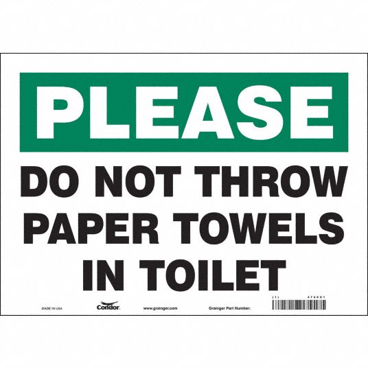 Condor Restroom Sign, Do Not Throw Paper Towels In Toilet, Sign Header 