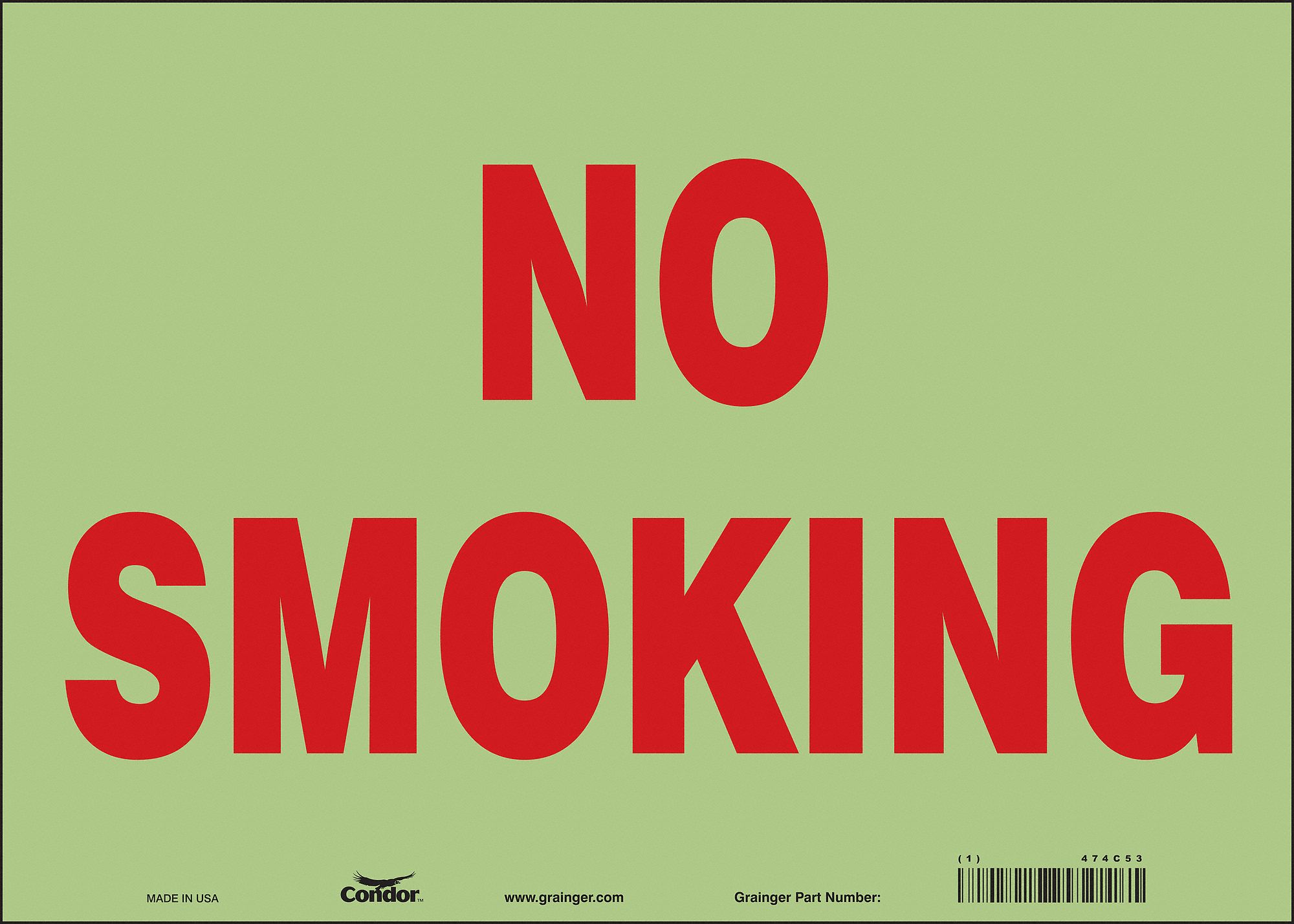 Safety Sign: Glow Vinyl, Adhesive Sign Mounting, 10 in x 14 in Nominal Sign Size, Glow In The Dark