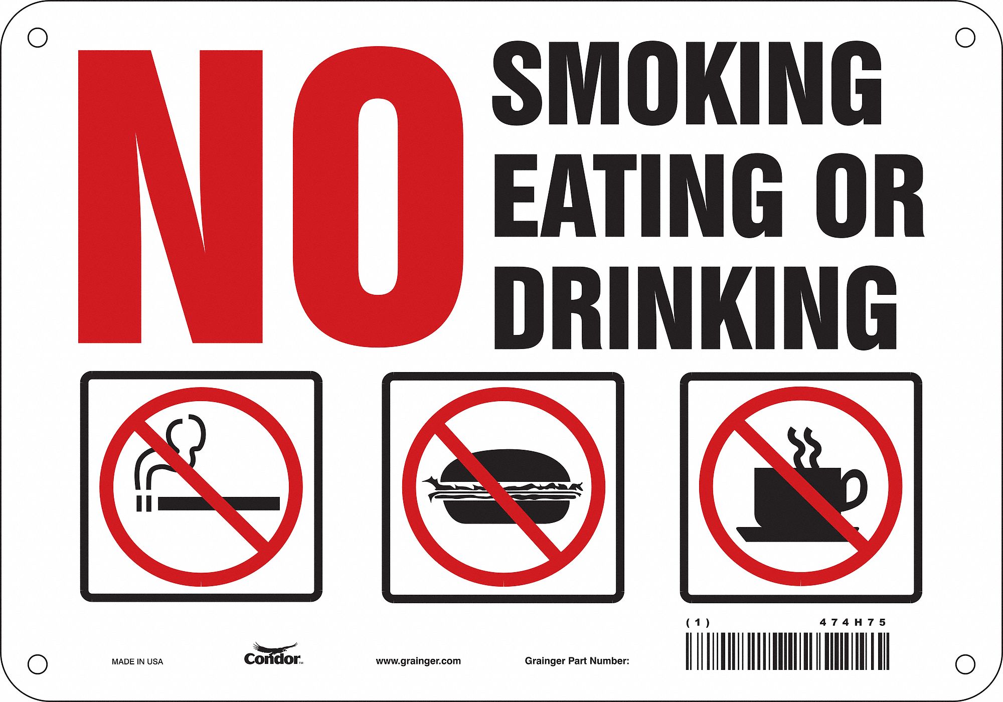 Safety Sign: Polyethylene, Mounting Holes Sign Mounting, 7 in x 10 in Nominal Sign Size