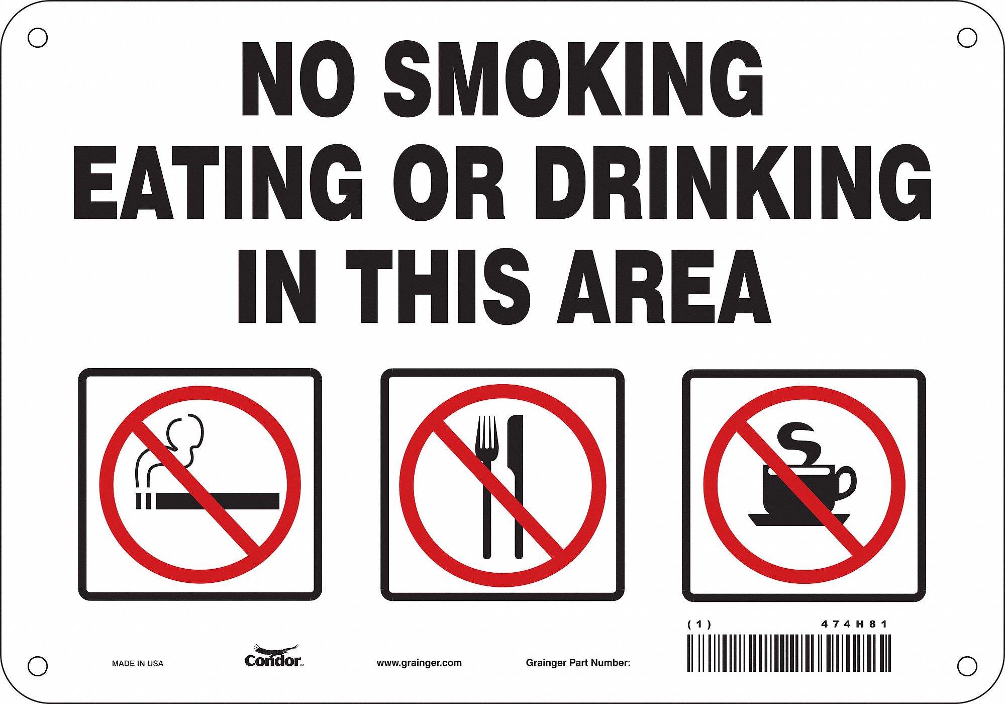 Safety Sign: Polyethylene, Mounting Holes Sign Mounting, 7 in x 10 in Nominal Sign Size
