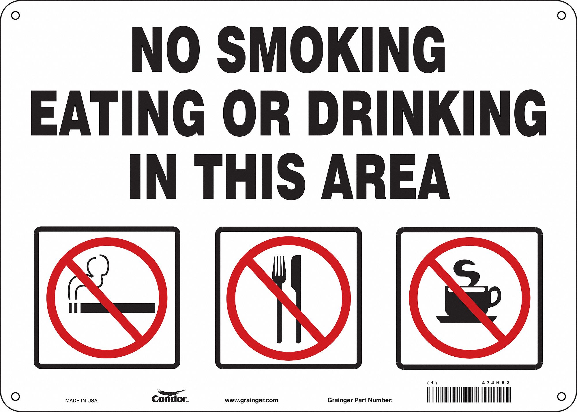 Safety Sign: Polyethylene, Mounting Holes Sign Mounting, 10 in x 14 in Nominal Sign Size