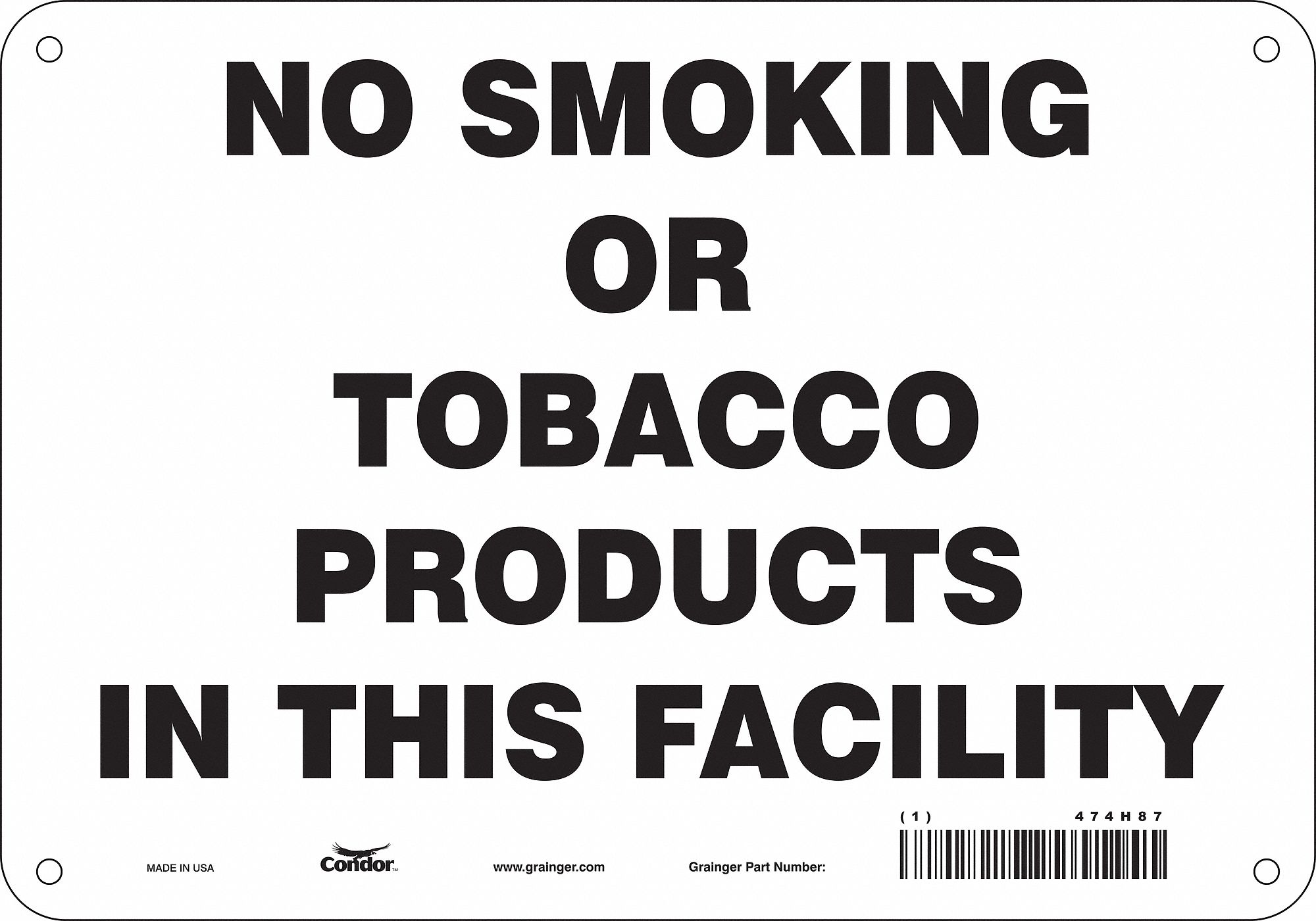 Safety Sign: Polyethylene, Mounting Holes Sign Mounting, 7 in x 10 in Nominal Sign Size