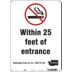 No Smoking Within 25 Feet Of Entrance - Washington Clean Indoor Air Act - Rcw 70.161 Signs