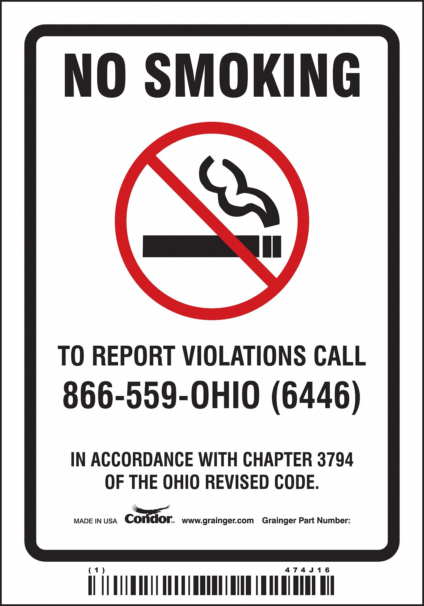 Safety Sign: Vinyl, Adhesive Sign Mounting, 5 in x 3 1/2 in Nominal Sign Size, Not Retroreflective