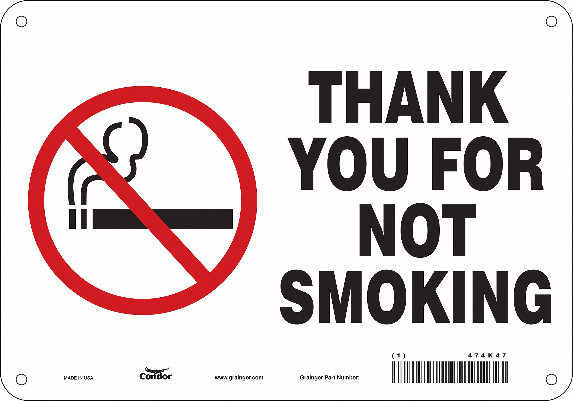 Safety Sign: Polyethylene, Mounting Holes Sign Mounting, 7 in x 10 in Nominal Sign Size