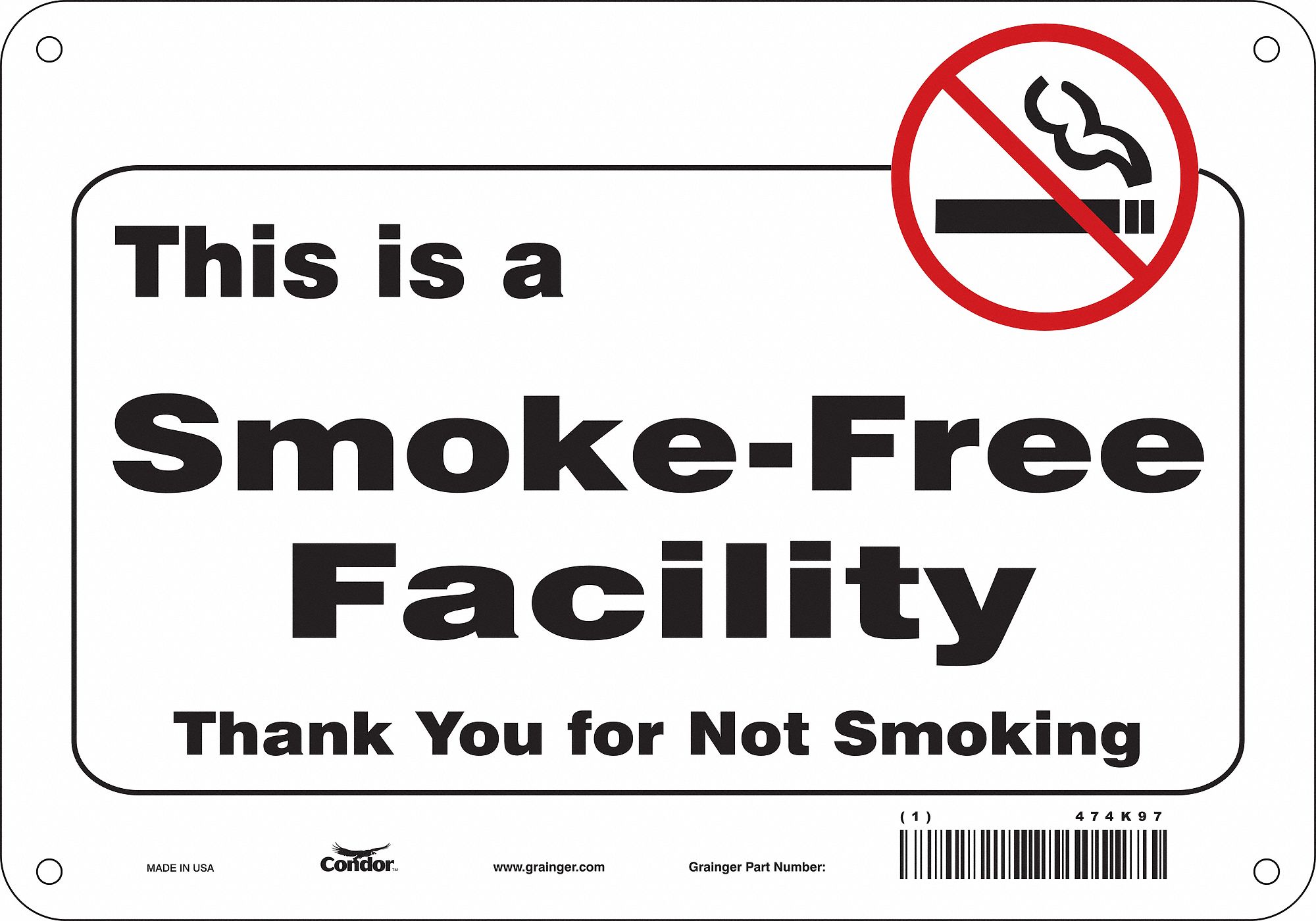 Safety Sign: Polyethylene, Mounting Holes Sign Mounting, 7 in x 10 in Nominal Sign Size