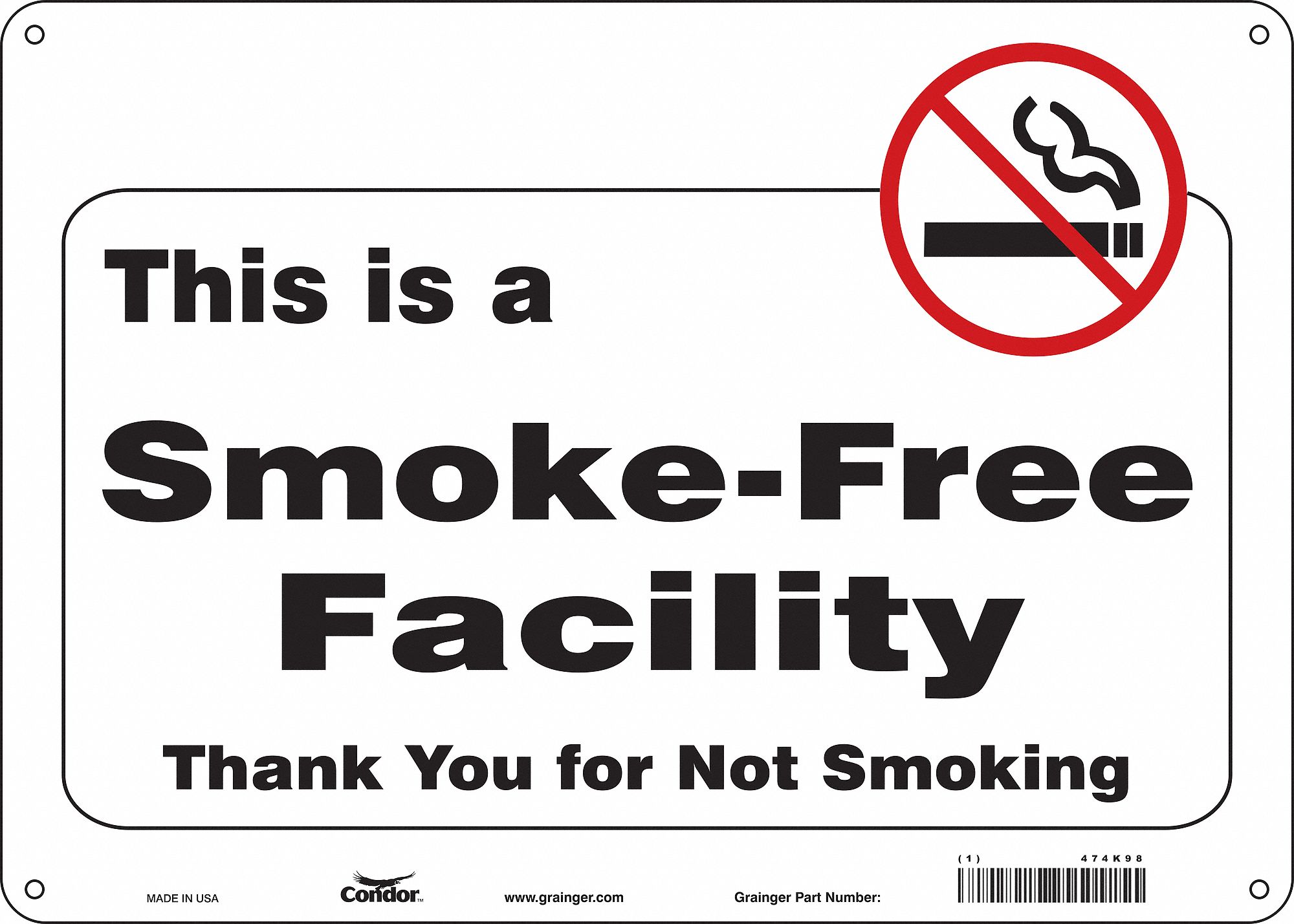 Safety Sign: Polyethylene, Mounting Holes Sign Mounting, 10 in x 14 in Nominal Sign Size
