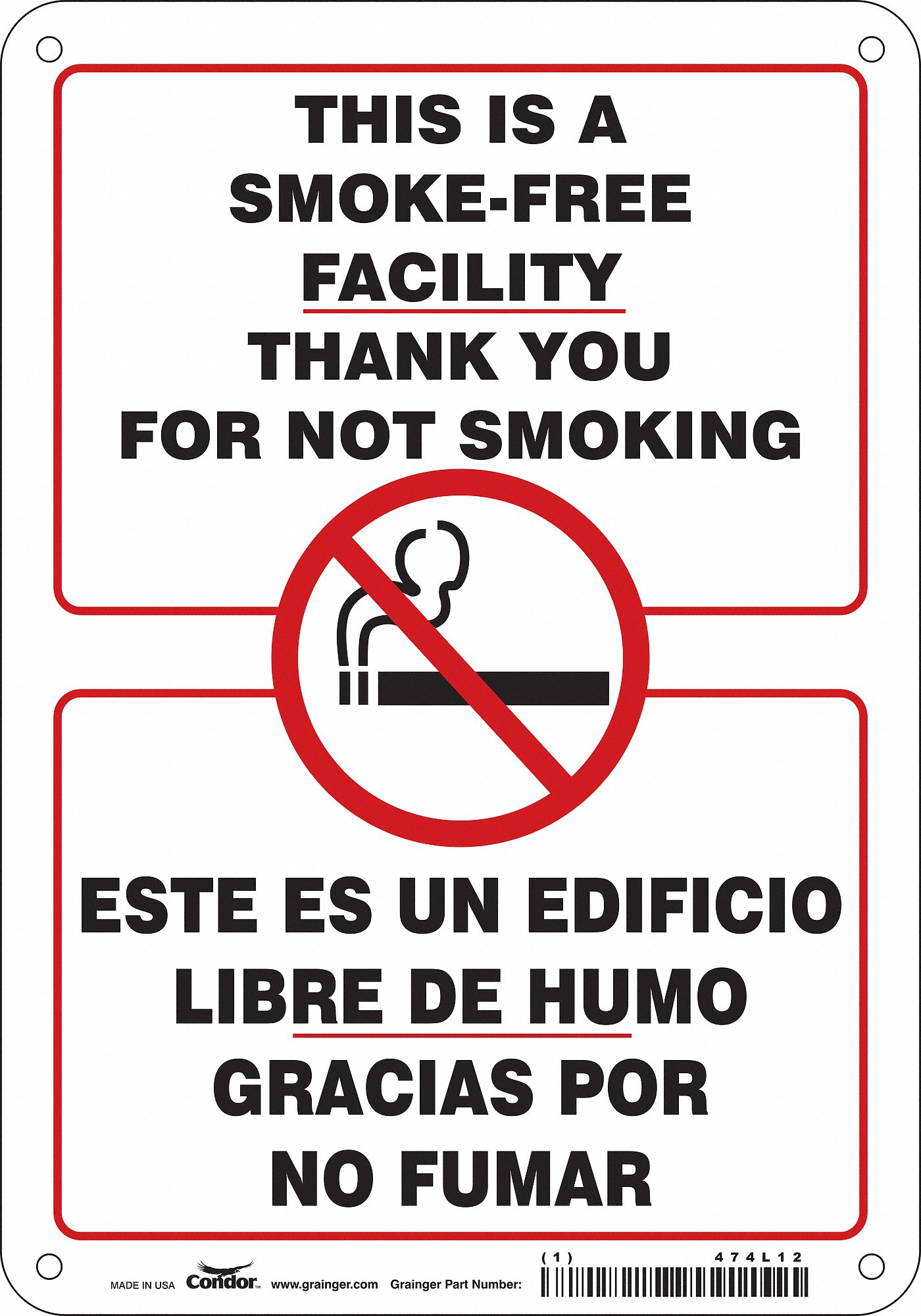 Safety Sign: Polyethylene, Mounting Holes Sign Mounting, 10 in x 7 in Nominal Sign Size