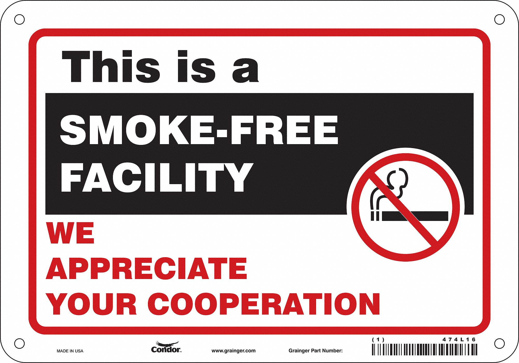Safety Sign: Aluminum, Mounting Holes Sign Mounting, 7 in x 10 in Nominal Sign Size, 0.032 in Thick