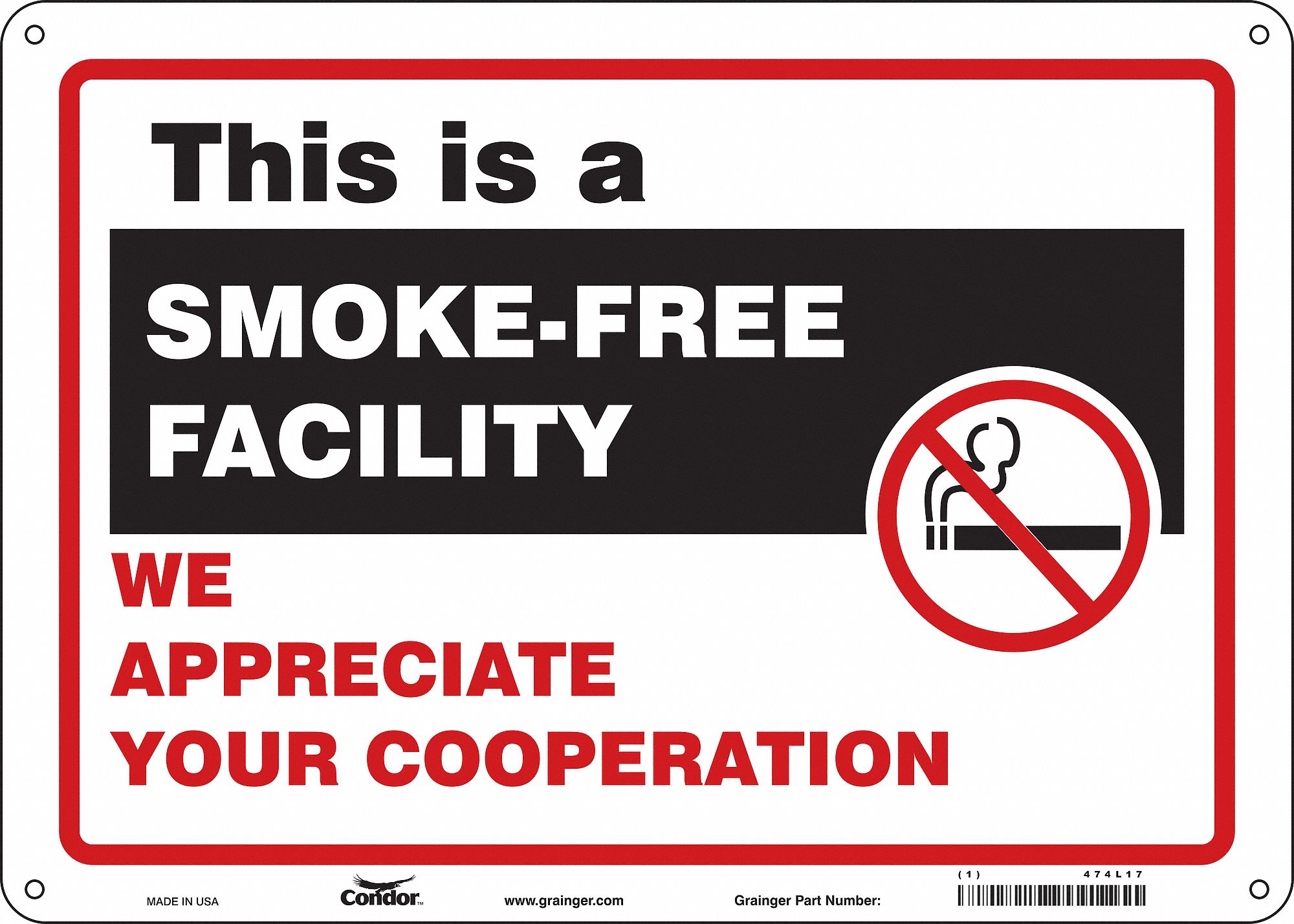Safety Sign: Aluminum, Mounting Holes Sign Mounting, 10 in x 14 in Nominal Sign Size, 0.032 in Thick
