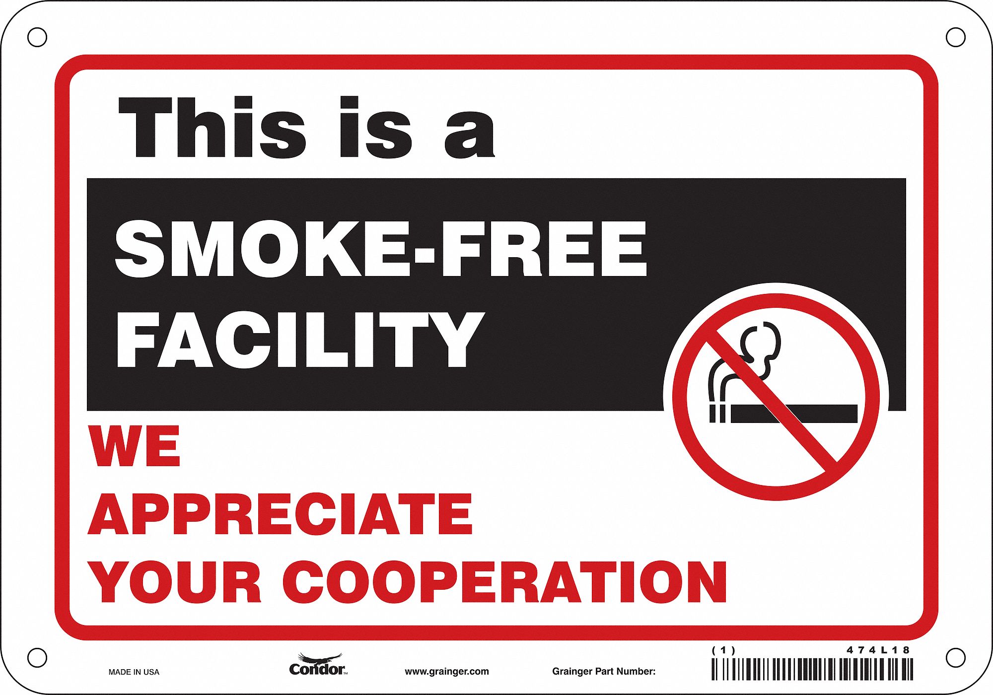 Safety Sign: Polyethylene, Mounting Holes Sign Mounting, 7 in x 10 in Nominal Sign Size