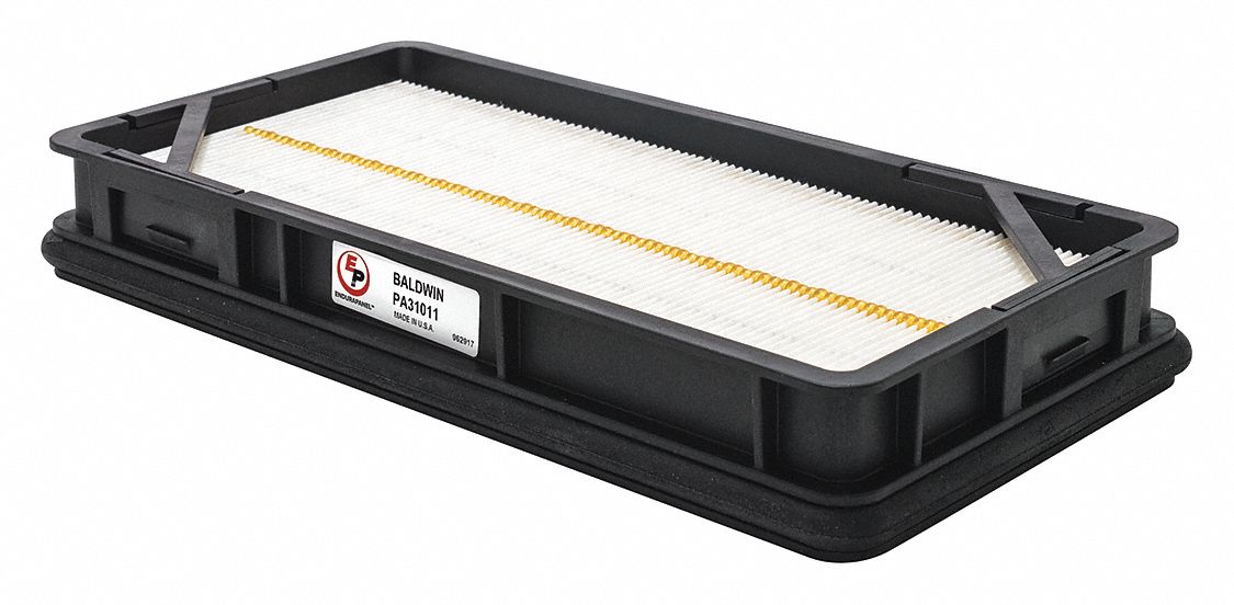 Air Panel Filter: Panel, Engine, Rectangular, Panel, 10 7/16 in Overall Lg, Bobcat