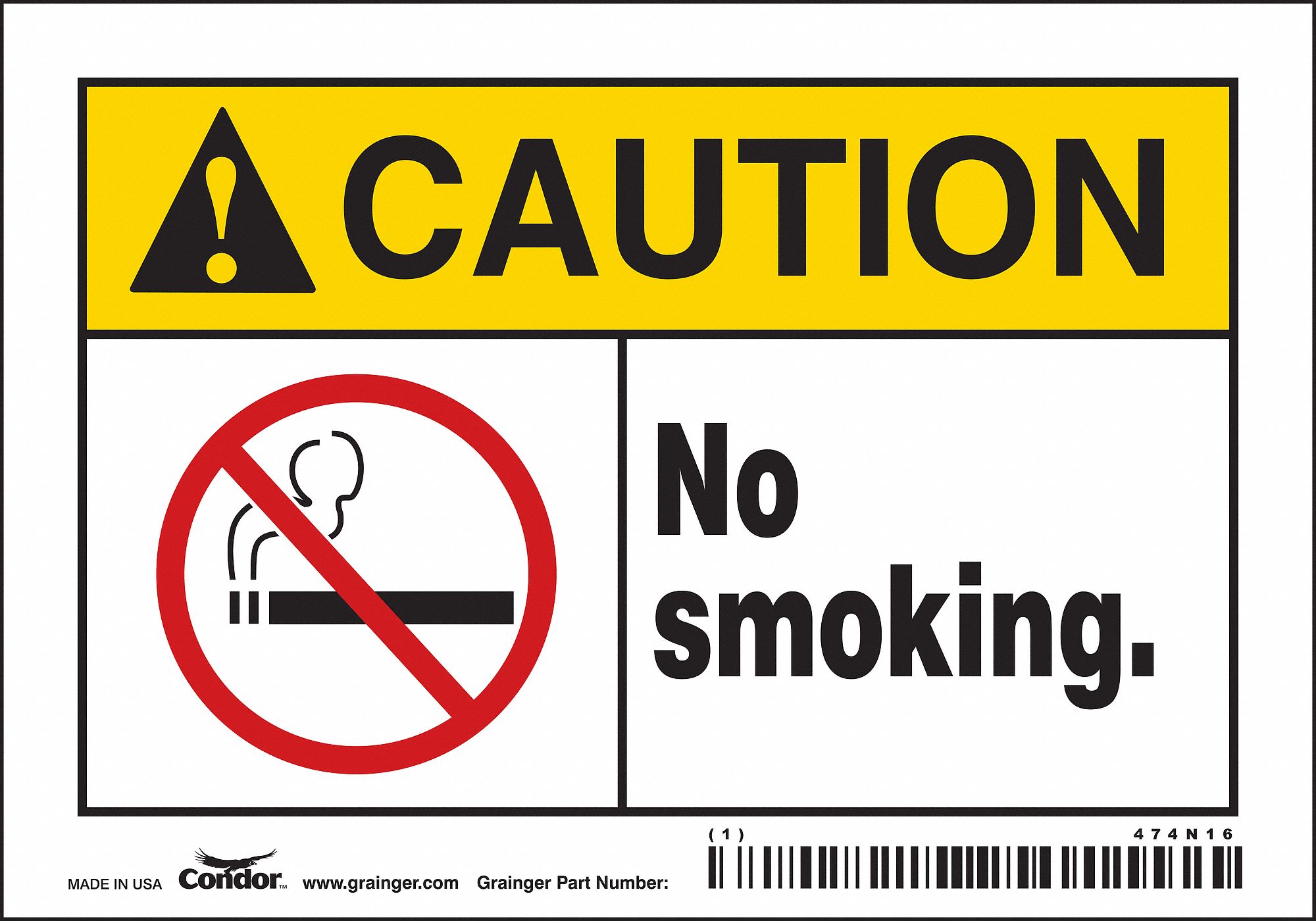 Safety Sign: Vinyl, Adhesive Sign Mounting, 3 1/2 in x 5 in Nominal Sign Size, Not Retroreflective