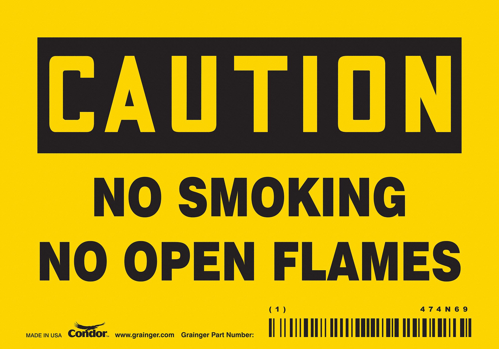 SAFETY SIGN, VINYL, ADHESIVE MOUNT, 3½ IN X 5 IN NOMINAL SIGN SIZE, NOT RETROREFLECTIVE, NO SMOKING NO OPEN FLAMES