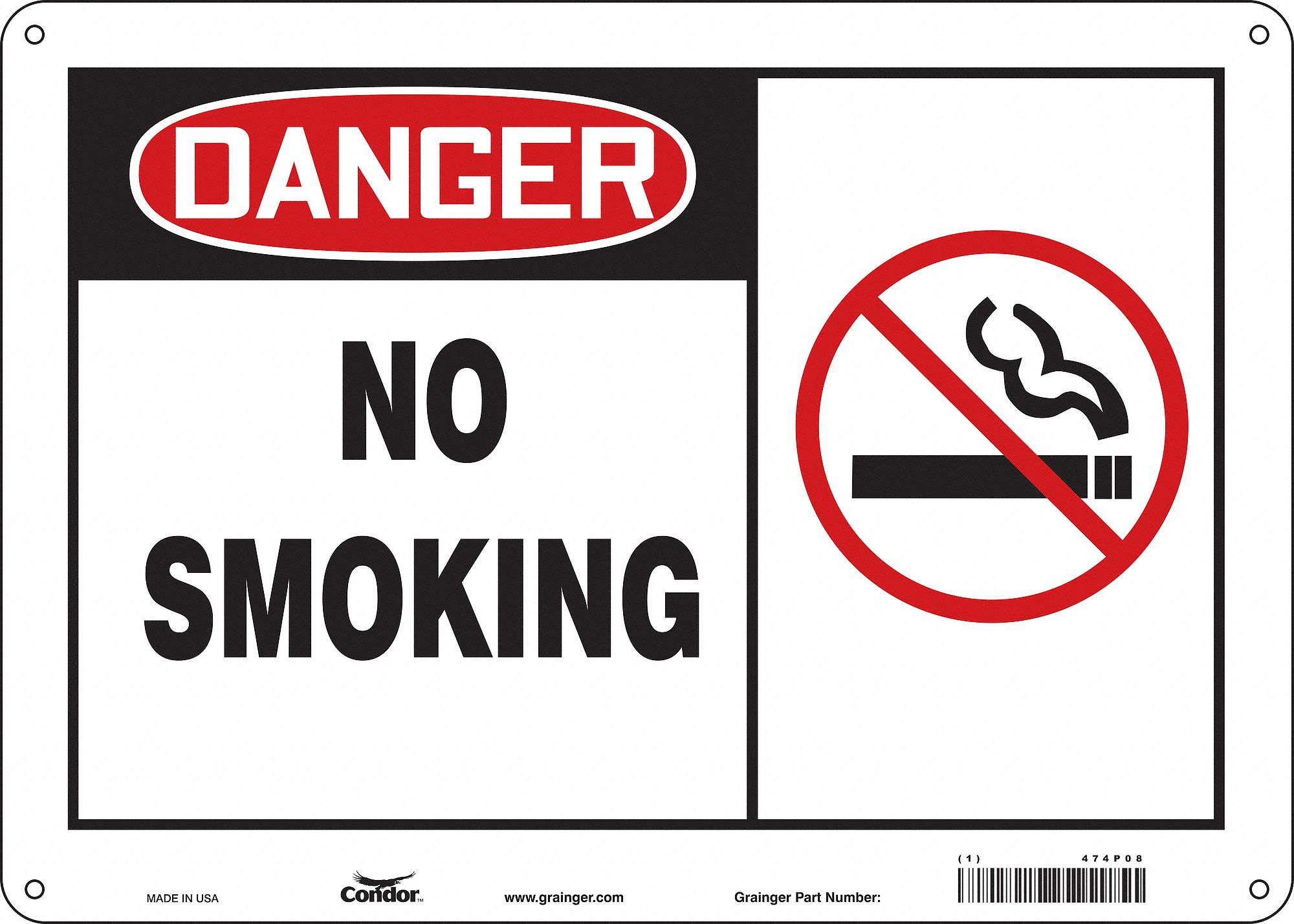 Safety Sign: Aluminum, Mounting Holes Sign Mounting, 10 in x 14 in Nominal Sign Size, 0.032 in Thick