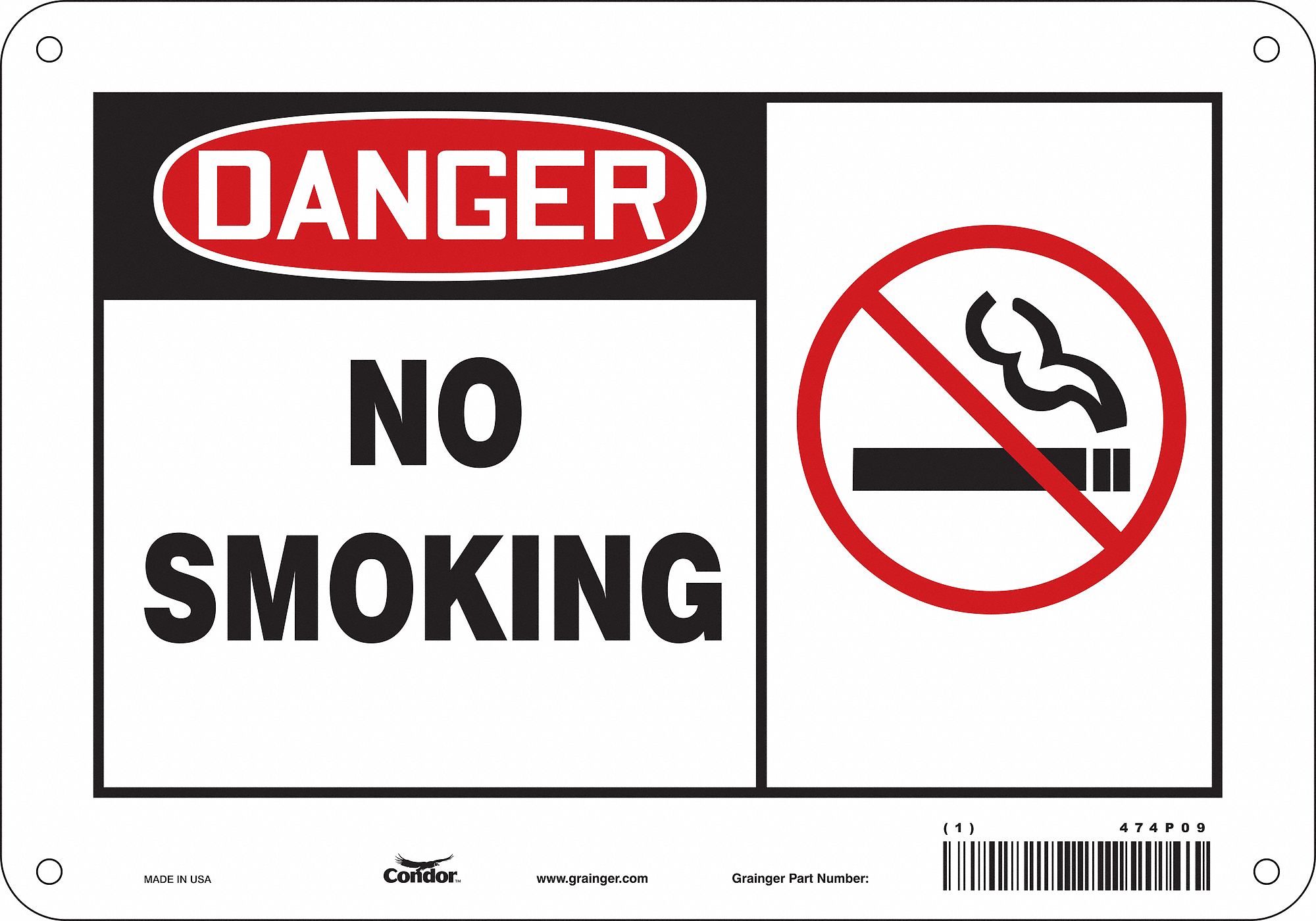 Safety Sign: Polyethylene, Mounting Holes Sign Mounting, 7 in x 10 in Nominal Sign Size