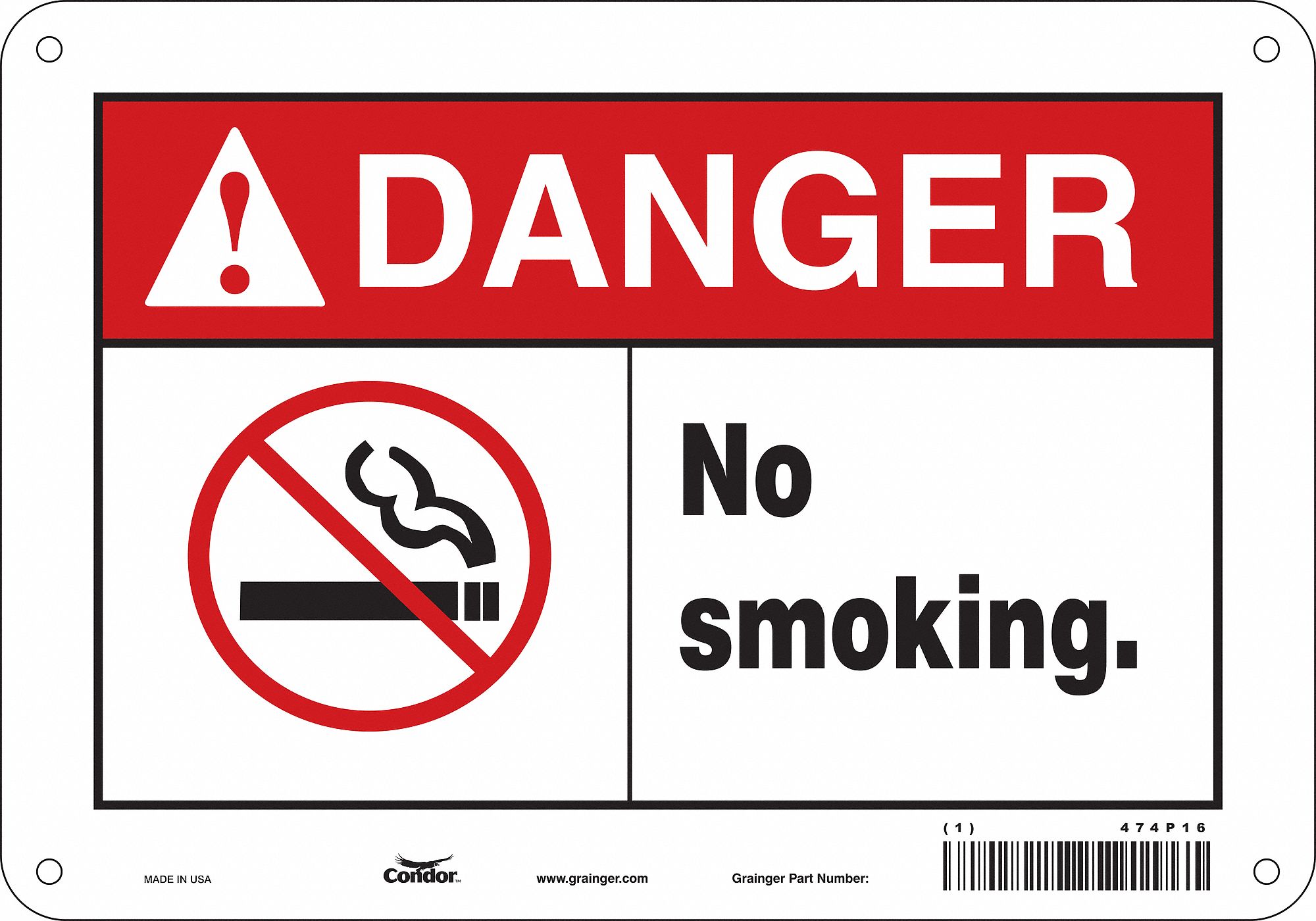 Safety Sign: Polyethylene, Mounting Holes Sign Mounting, 7 in x 10 in Nominal Sign Size
