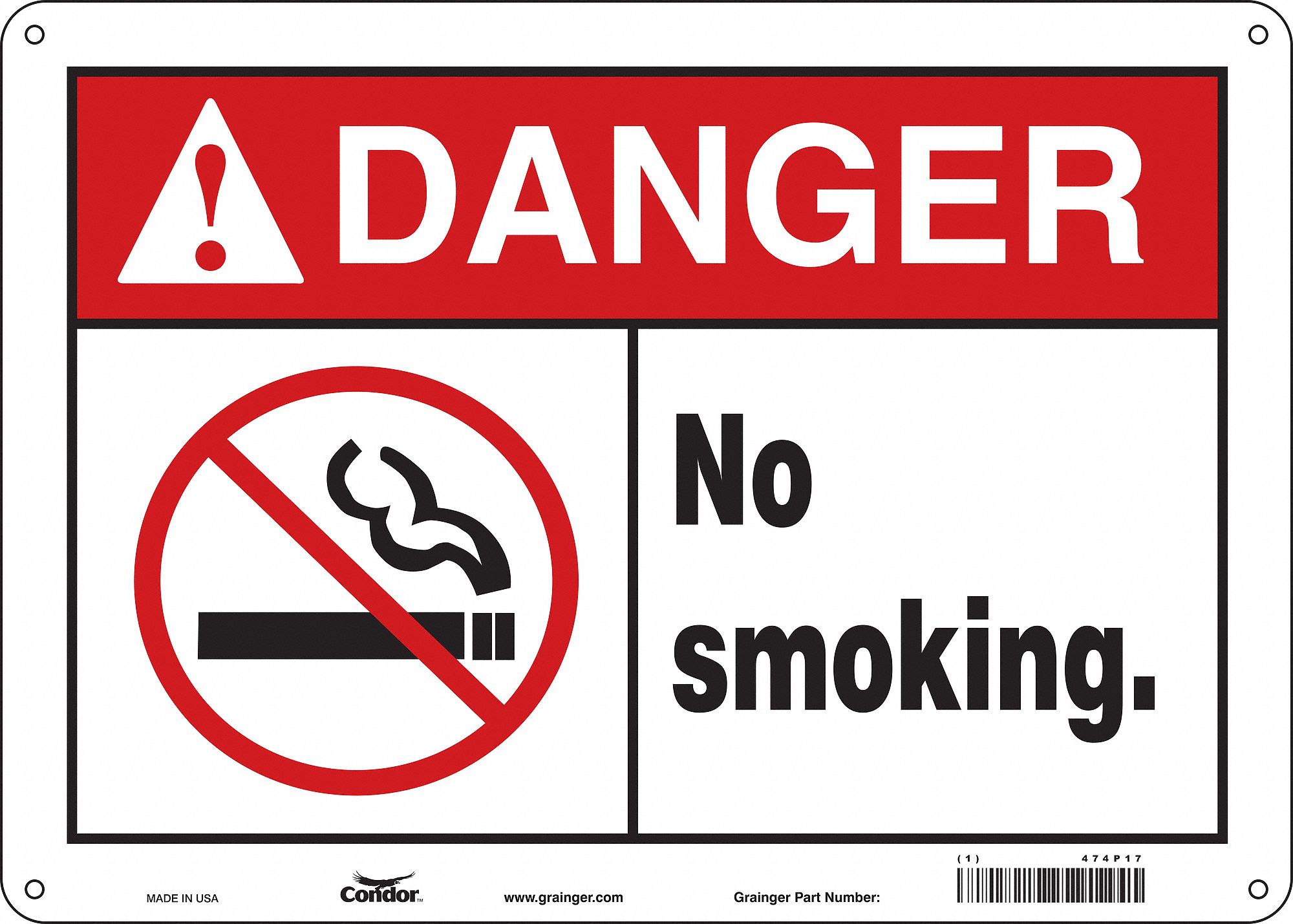 Safety Sign: Polyethylene, Mounting Holes Sign Mounting, 10 in x 14 in Nominal Sign Size
