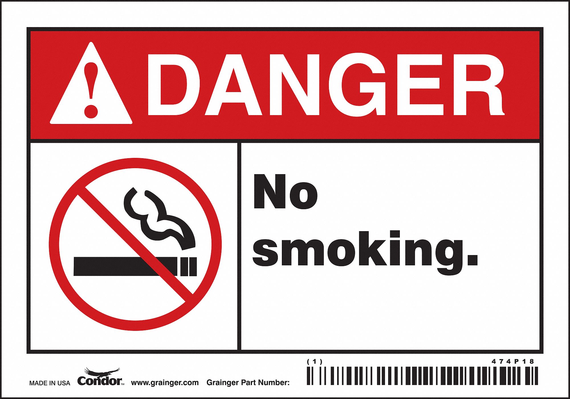 Safety Sign: Vinyl, Adhesive Sign Mounting, 3 1/2 in x 5 in Nominal Sign Size, Not Retroreflective
