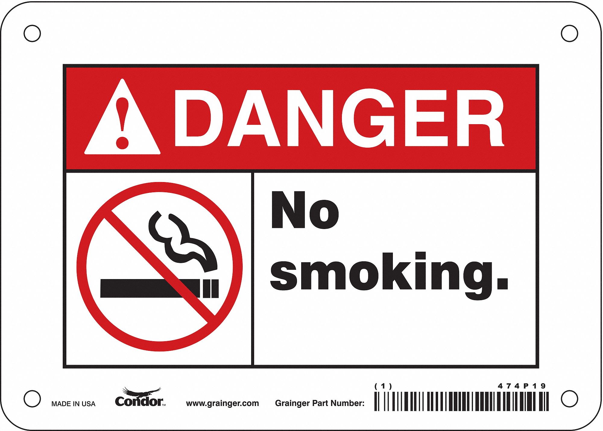 Safety Sign: Vinyl, Adhesive Sign Mounting, 5 in x 7 in Nominal Sign Size, Not Retroreflective