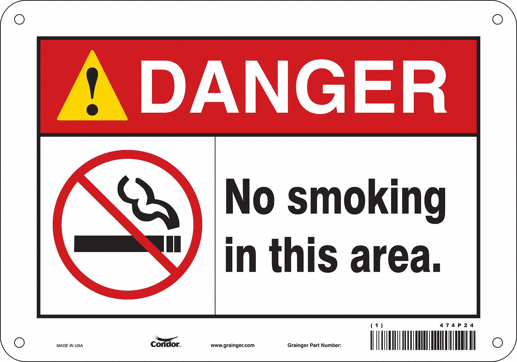 Safety Sign: Polyethylene, Mounting Holes Sign Mounting, 7 in x 10 in Nominal Sign Size