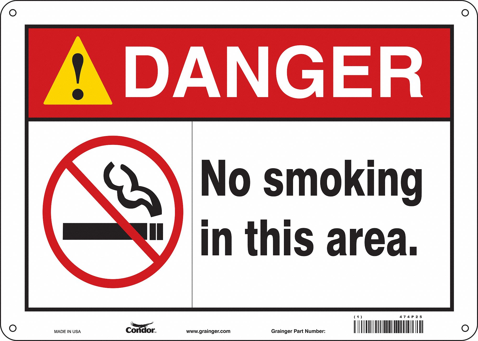 Safety Sign: Polyethylene, Mounting Holes Sign Mounting, 10 in x 14 in Nominal Sign Size