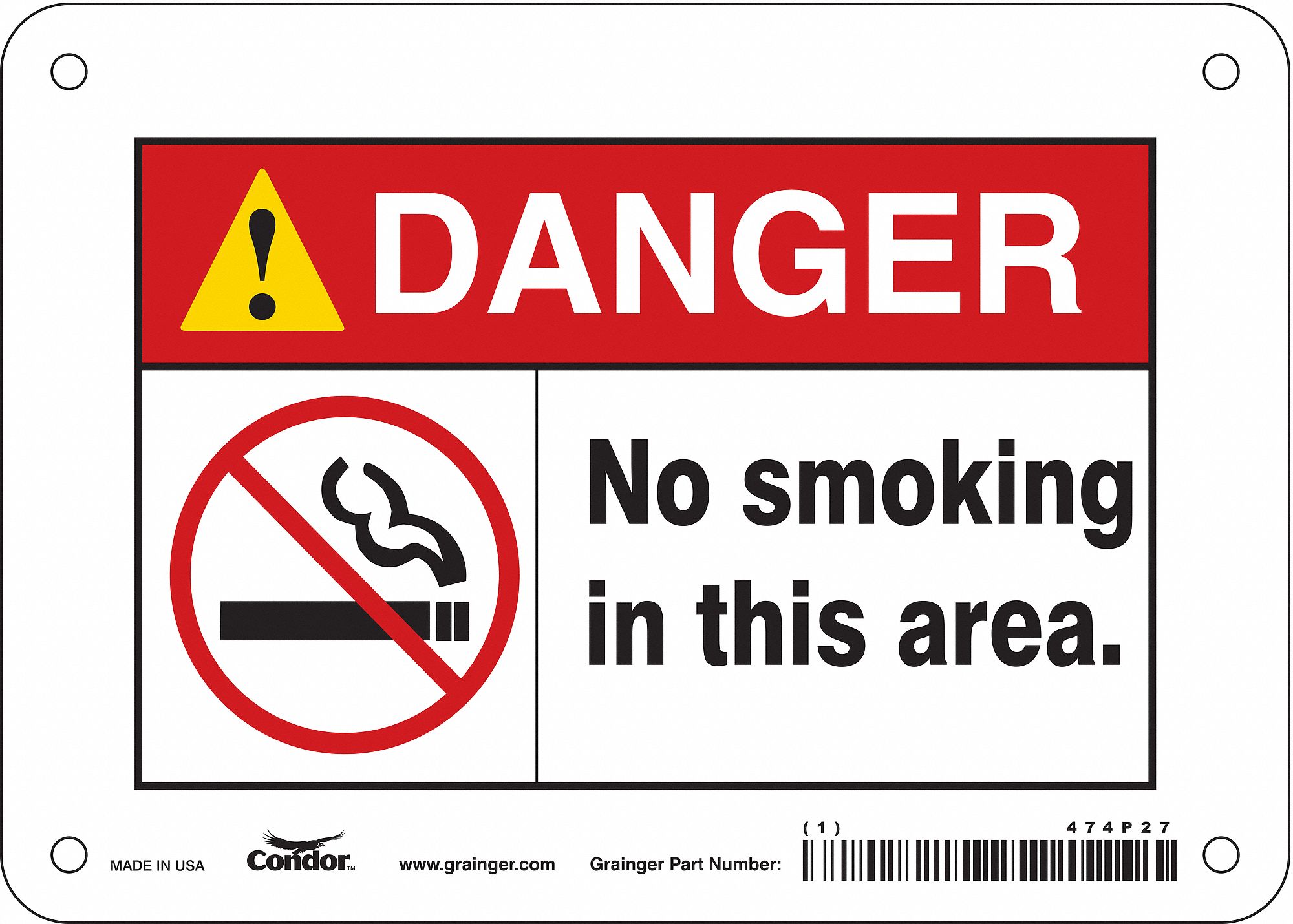 Safety Sign: Vinyl, Adhesive Sign Mounting, 5 in x 7 in Nominal Sign Size, Not Retroreflective