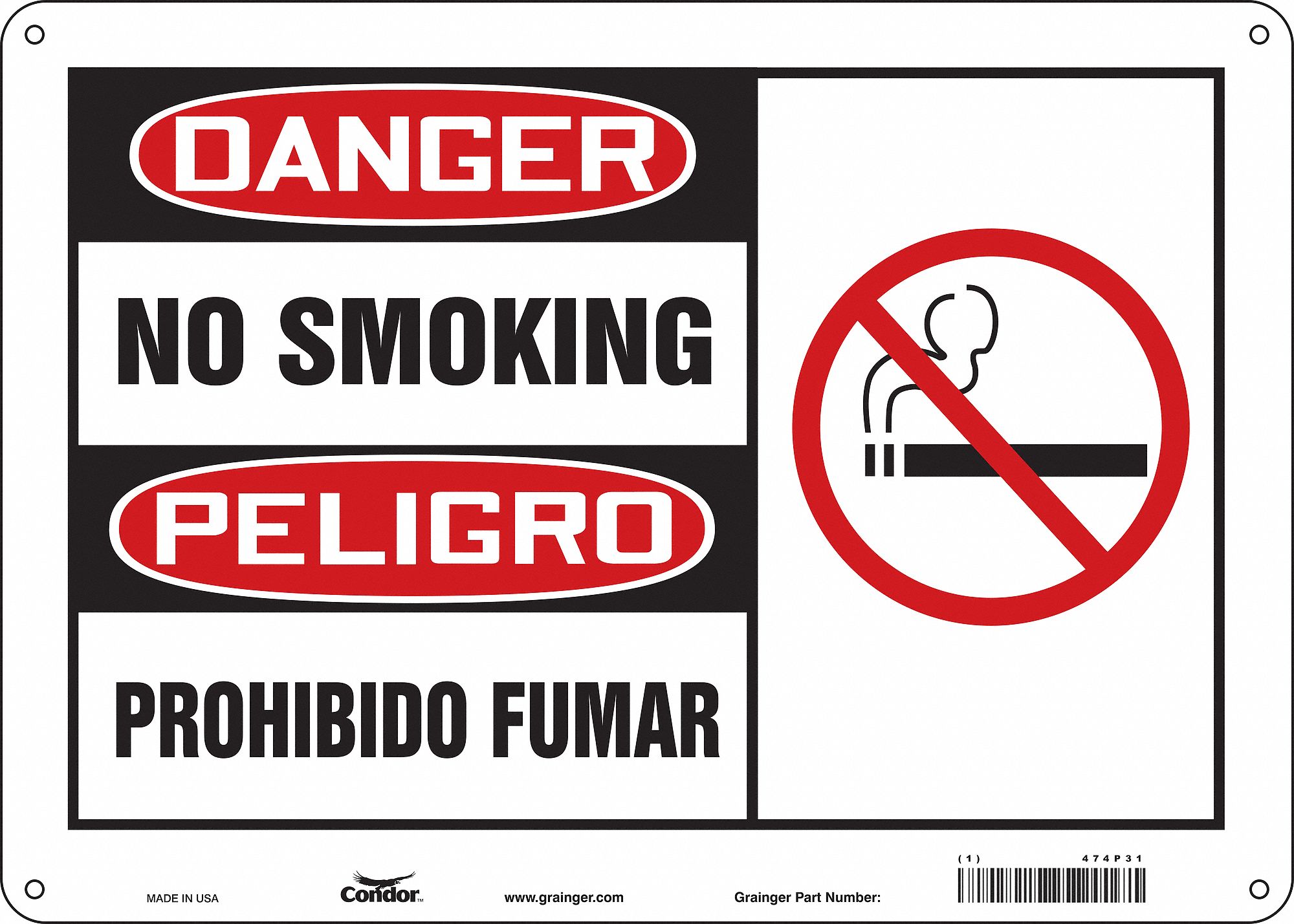 Safety Sign: Aluminum, Mounting Holes Sign Mounting, 10 in x 14 in Nominal Sign Size, 0.032 in Thick