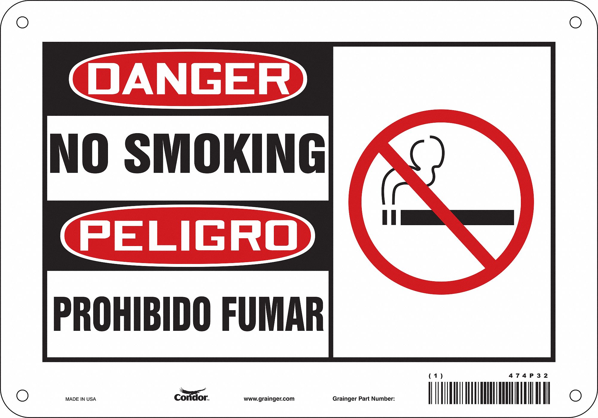 Safety Sign: Polyethylene, Mounting Holes Sign Mounting, 7 in x 10 in Nominal Sign Size