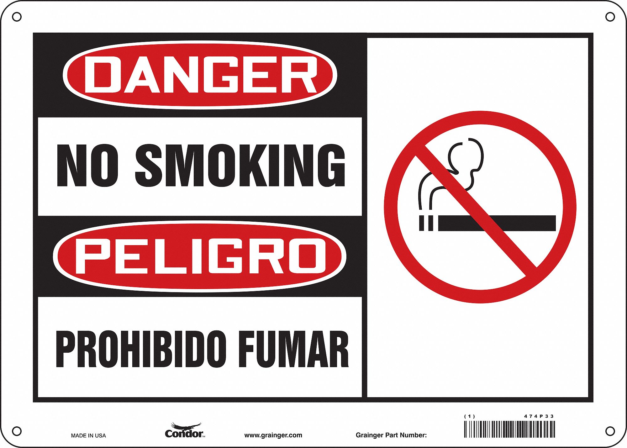 Safety Sign: Polyethylene, Mounting Holes Sign Mounting, 10 in x 14 in Nominal Sign Size
