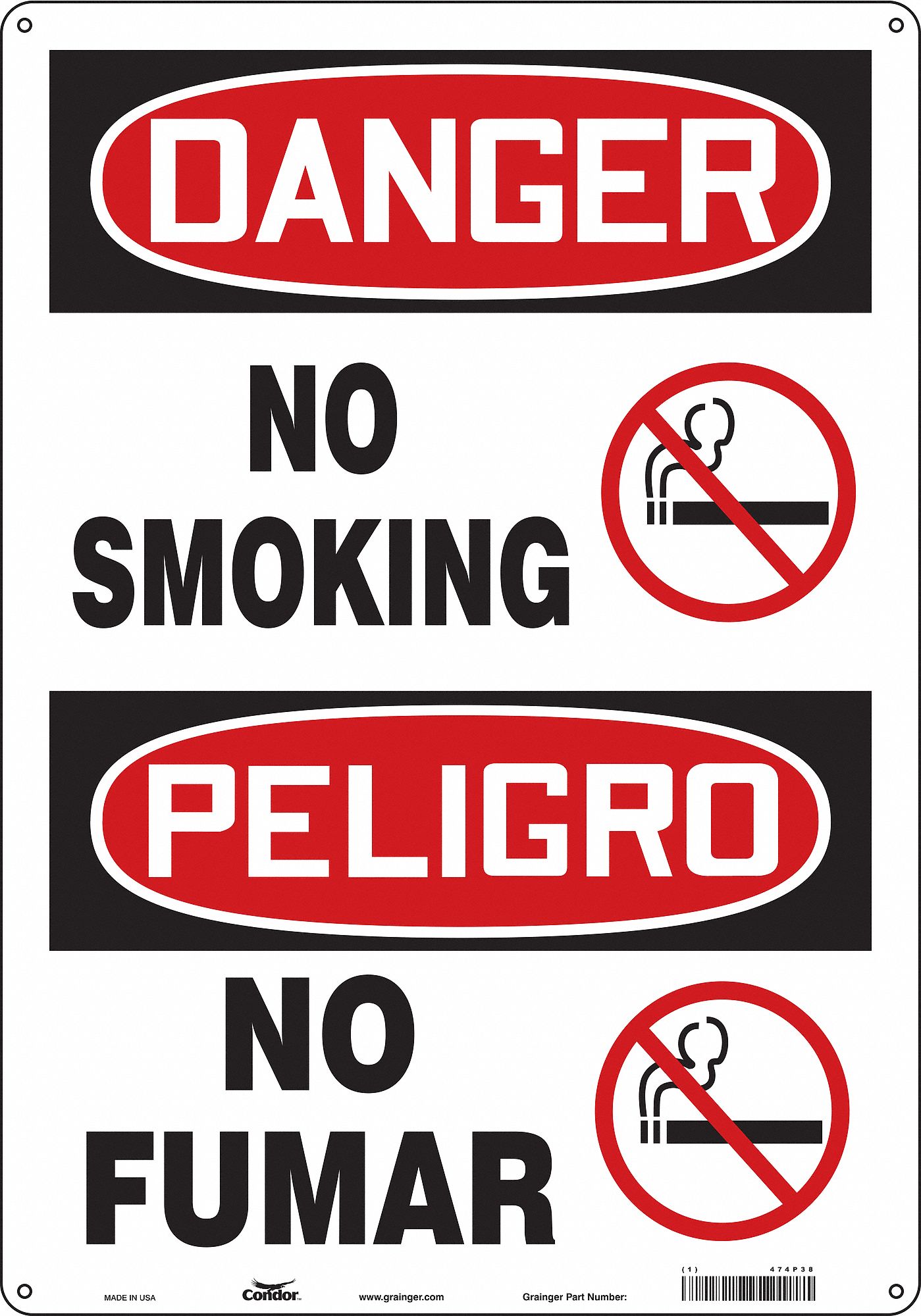 Safety Sign: Aluminum, Mounting Holes Sign Mounting, 20 in x 14 in Nominal Sign Size, 0.032 in Thick
