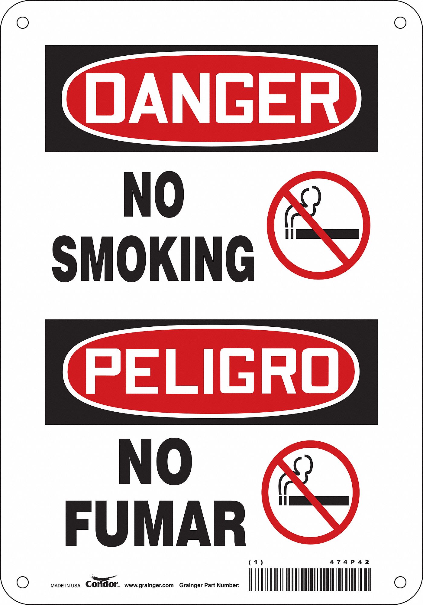 Safety Sign: Polyethylene, Mounting Holes Sign Mounting, 10 in x 7 in Nominal Sign Size