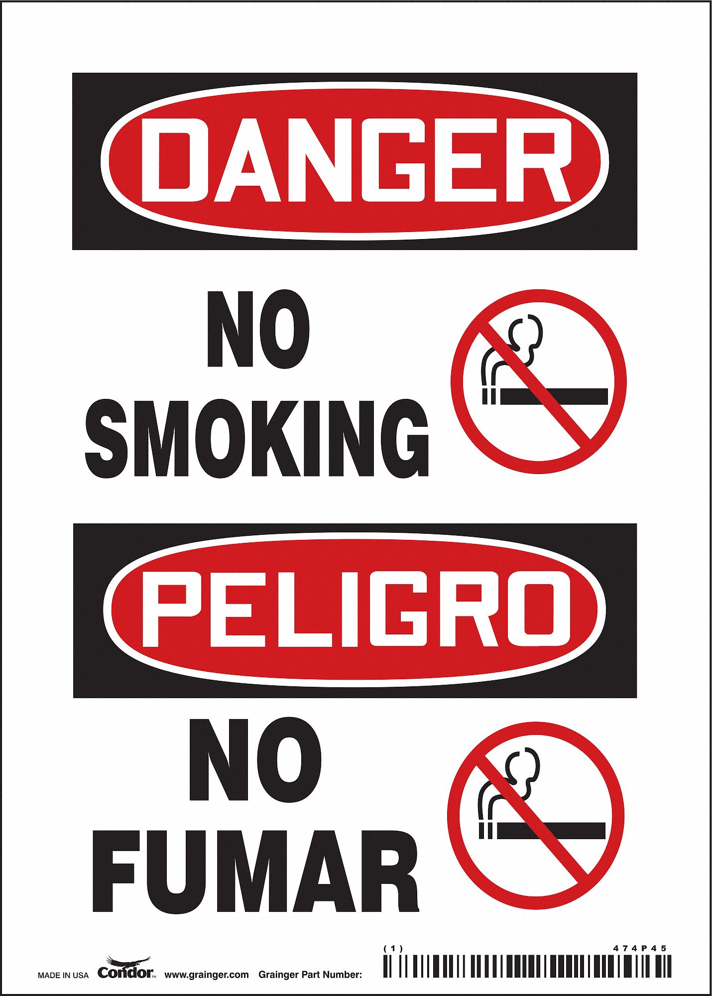 Safety Sign: Vinyl, Adhesive Sign Mounting, 7 in x 5 in Nominal Sign Size, Not Retroreflective