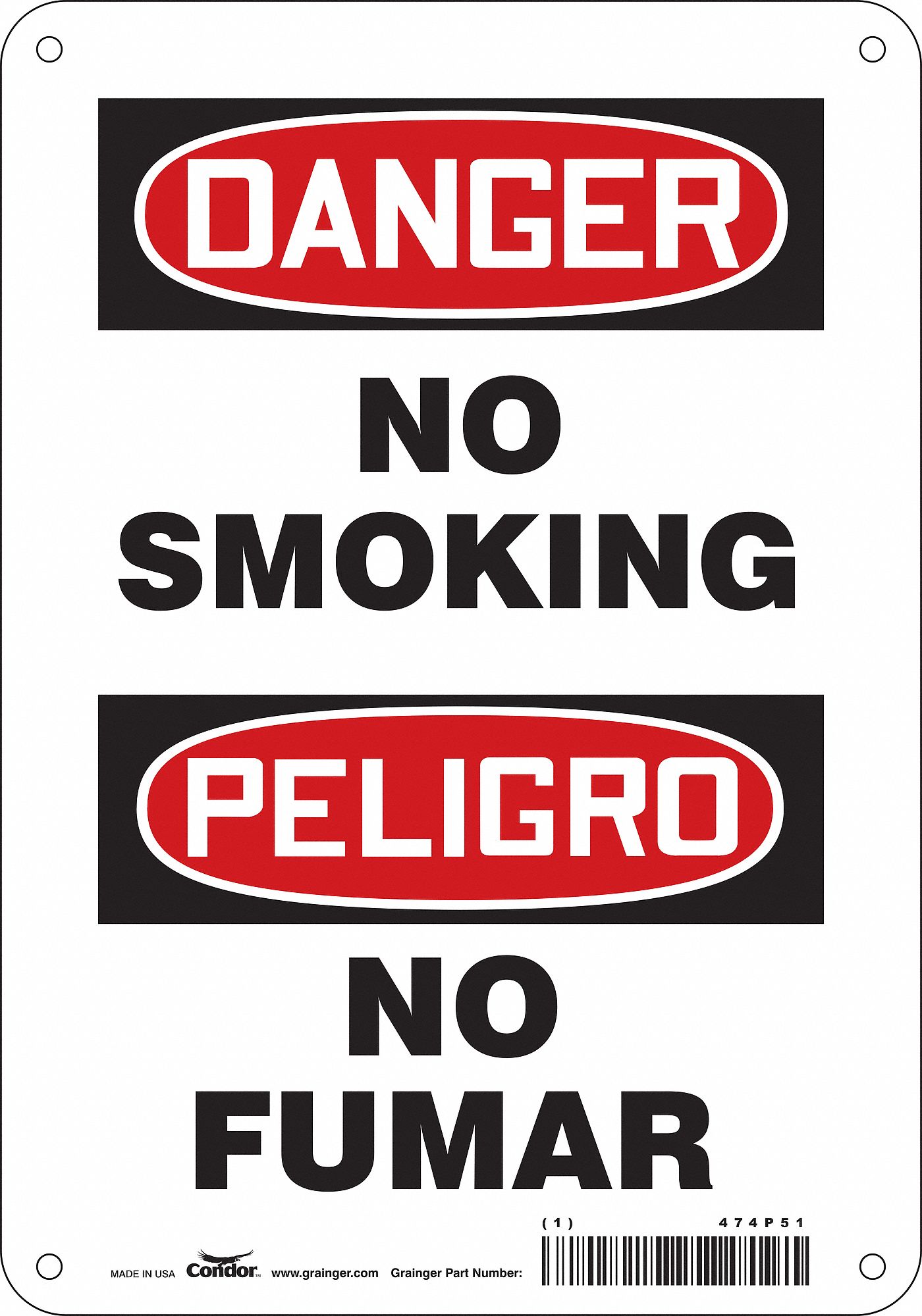 Safety Sign: Polyethylene, Mounting Holes Sign Mounting, 10 in x 7 in Nominal Sign Size