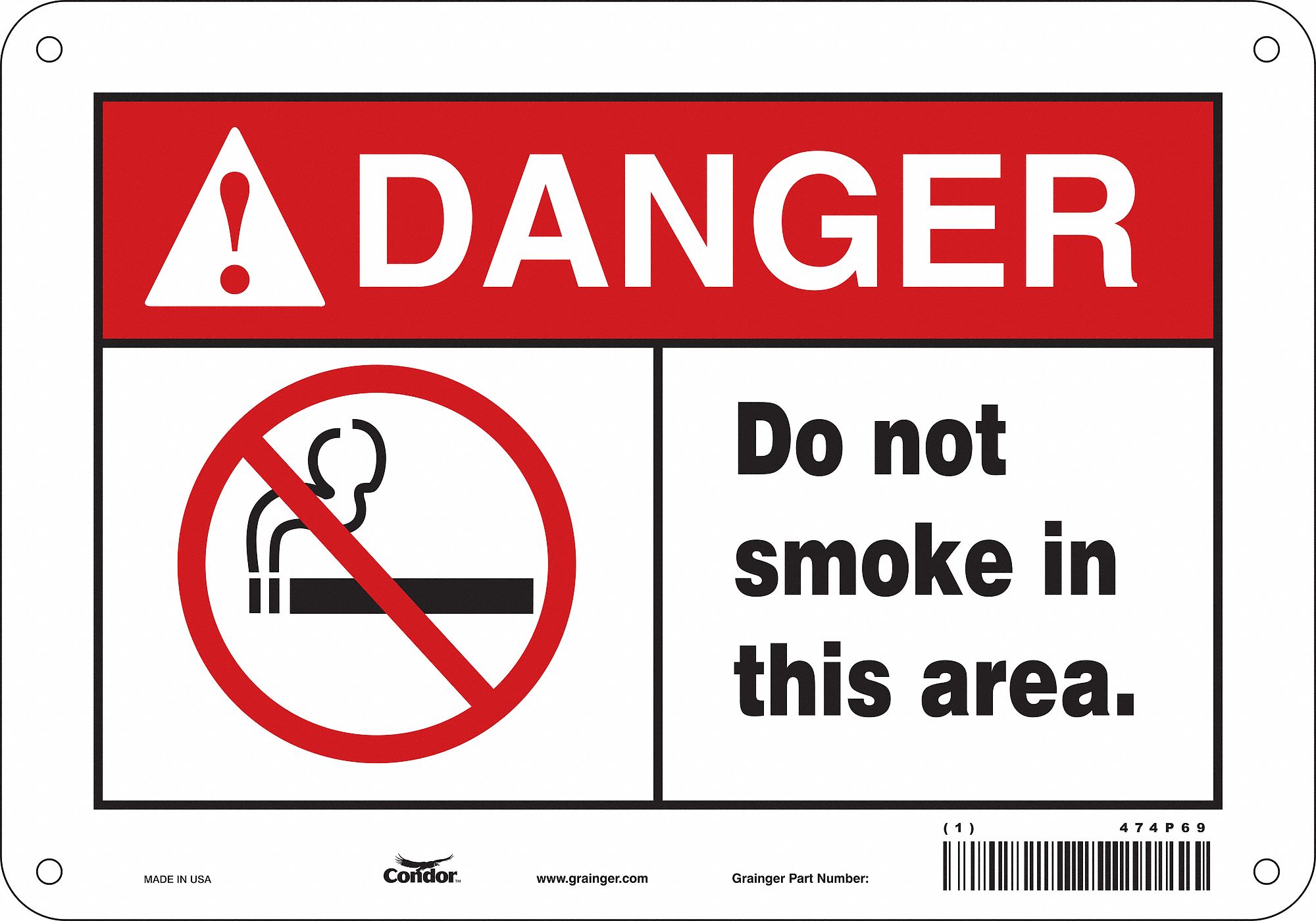 Safety Sign: Polyethylene, Mounting Holes Sign Mounting, 7 in x 10 in Nominal Sign Size