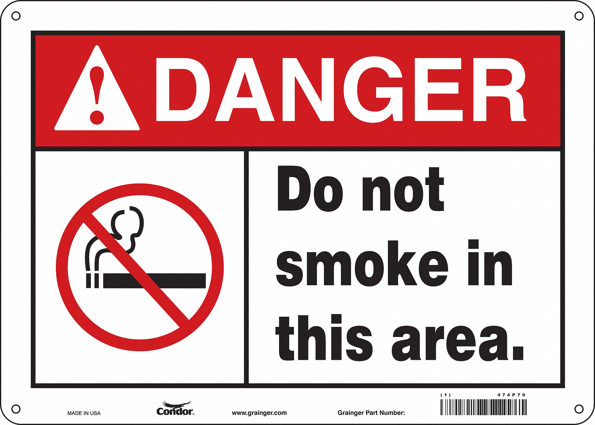 Safety Sign: Polyethylene, Mounting Holes Sign Mounting, 10 in x 14 in Nominal Sign Size