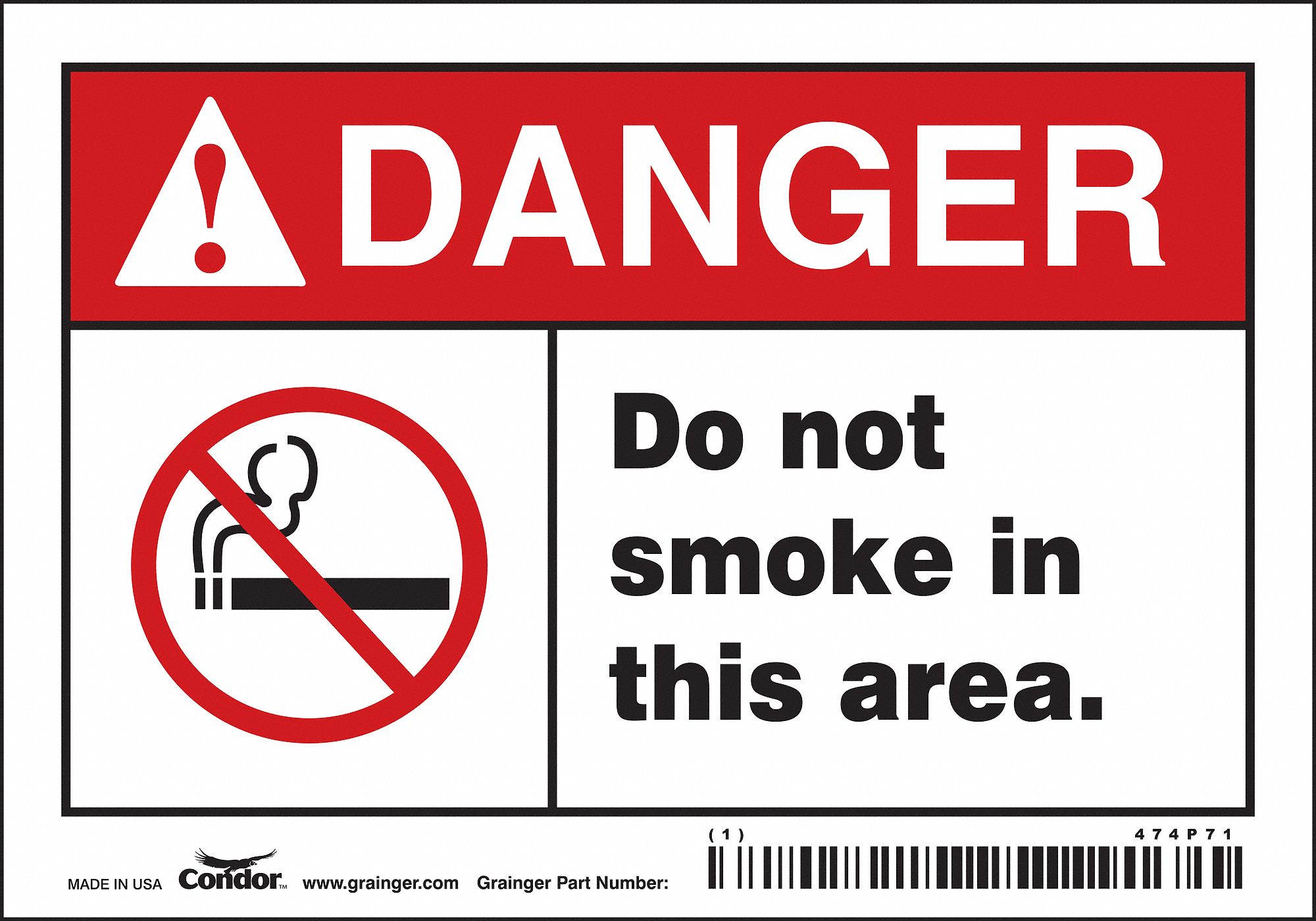 Safety Sign: Vinyl, Adhesive Sign Mounting, 3 1/2 in x 5 in Nominal Sign Size, Not Retroreflective