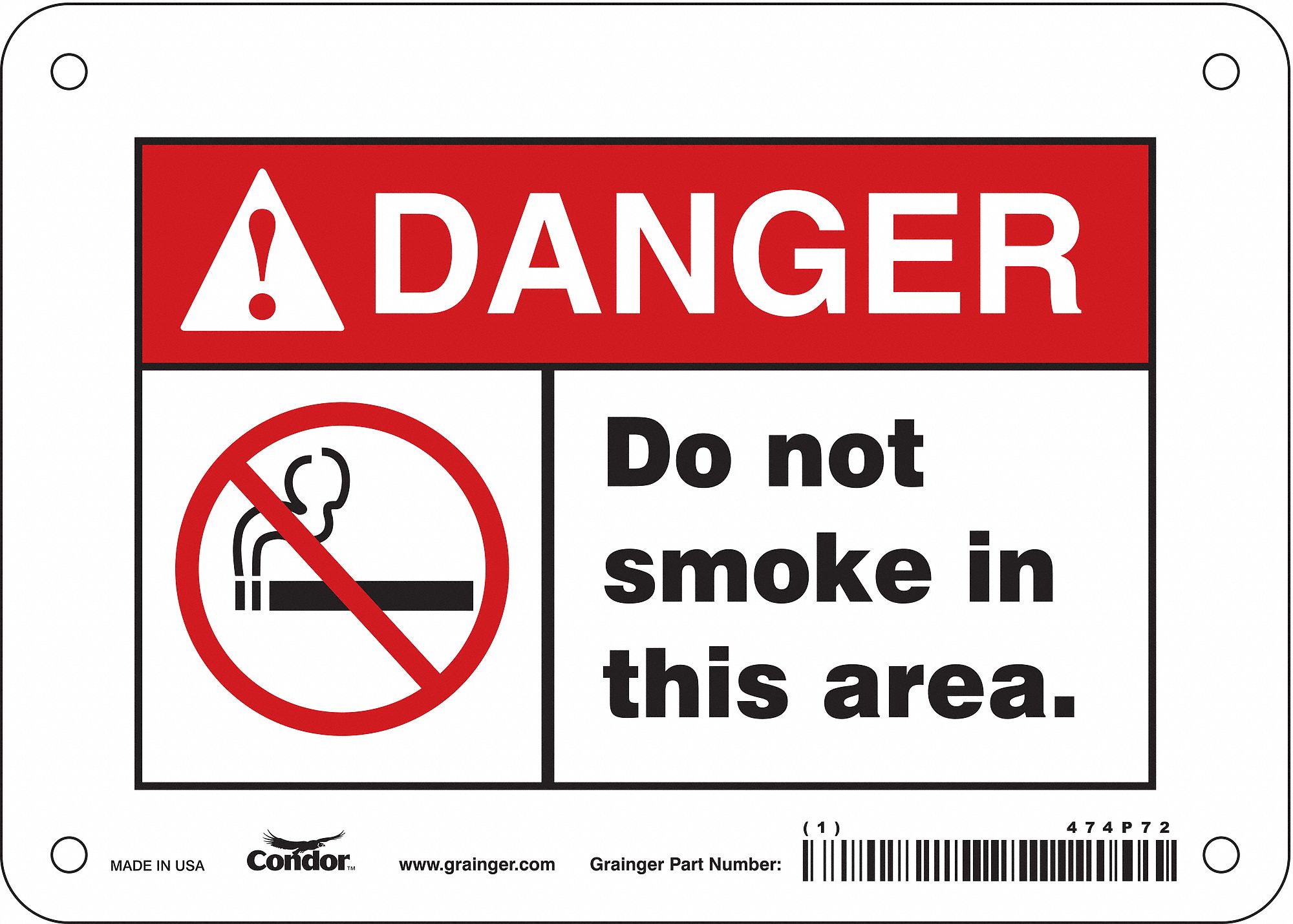 Safety Sign: Vinyl, Adhesive Sign Mounting, 5 in x 7 in Nominal Sign Size, Not Retroreflective