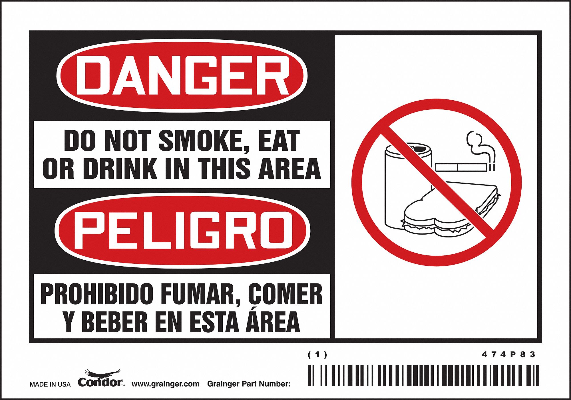 Safety Sign: Vinyl, Adhesive Sign Mounting, 3 1/2 in x 5 in Nominal Sign Size, 0.004 in Thick, 5 PK