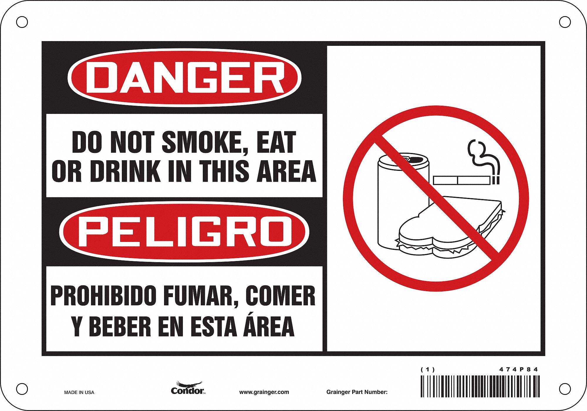 Safety Sign: Polyethylene, Mounting Holes Sign Mounting, 7 in x 10 in Nominal Sign Size