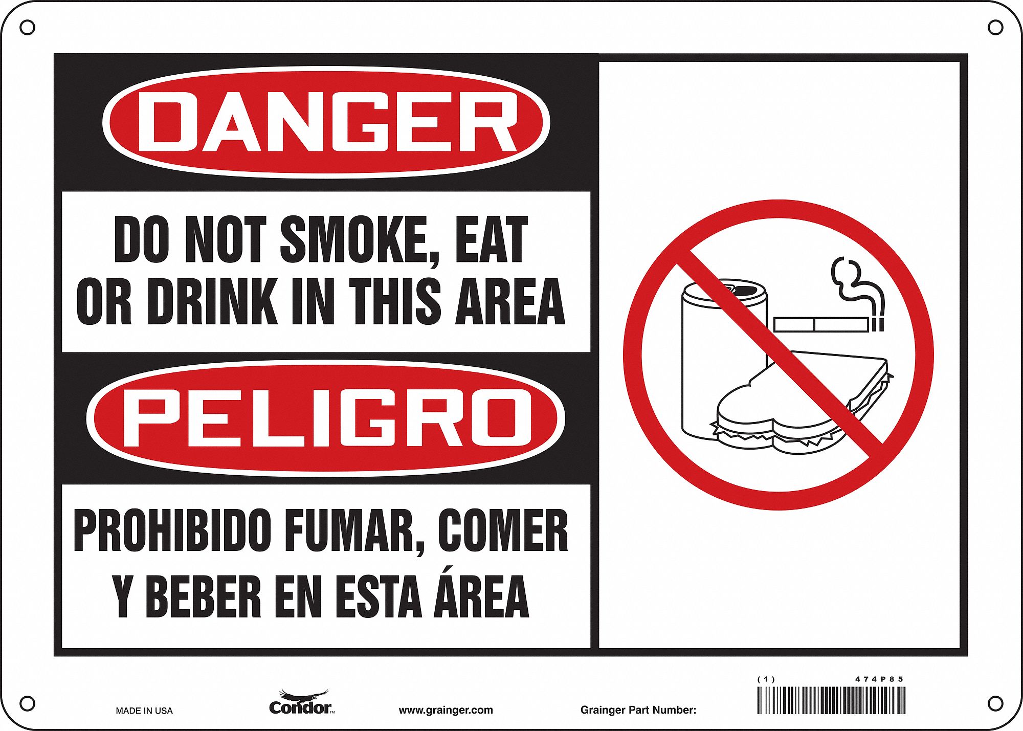 Safety Sign: Polyethylene, Mounting Holes Sign Mounting, 10 in x 14 in Nominal Sign Size