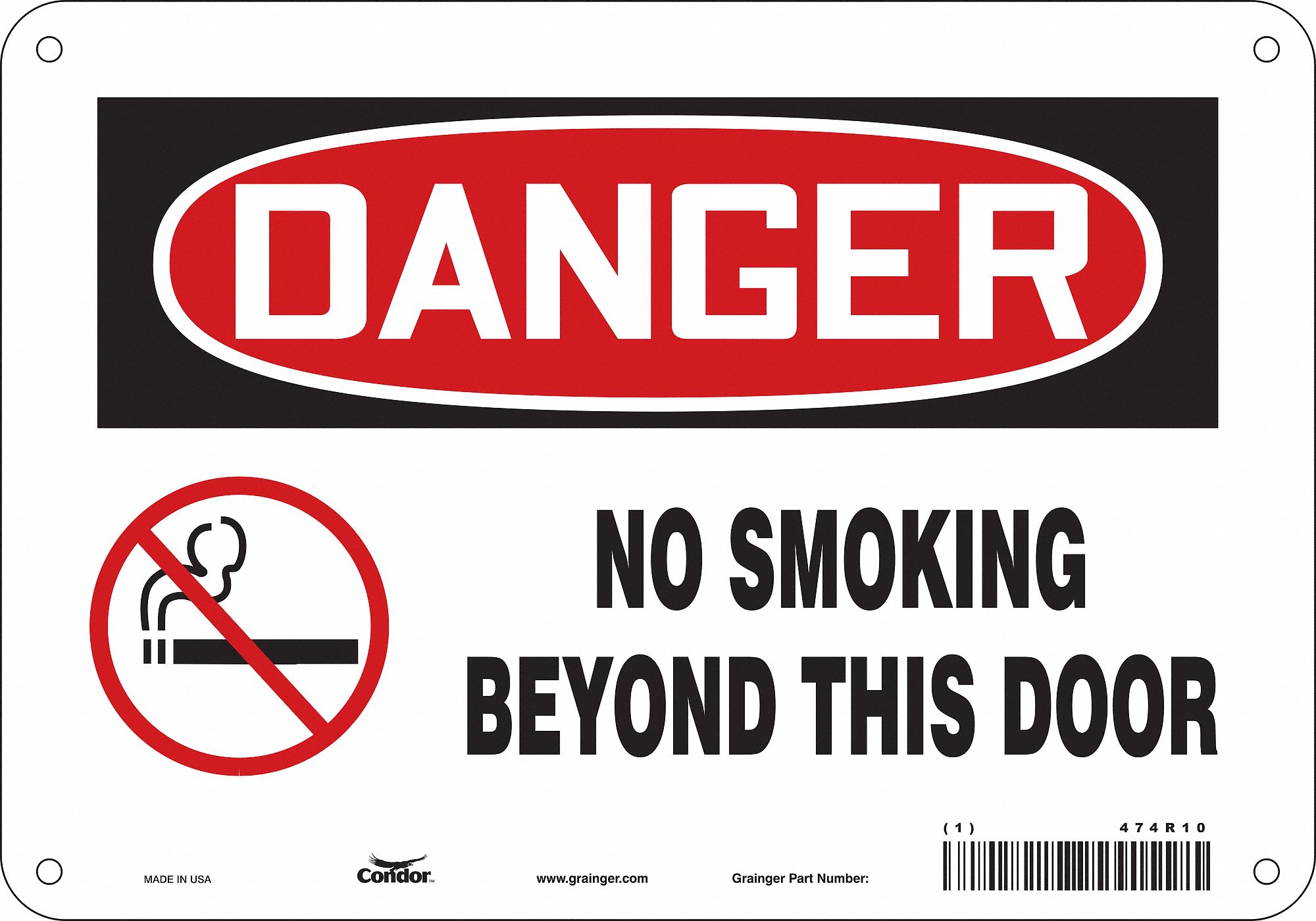Safety Sign: Polyethylene, Mounting Holes Sign Mounting, 7 in x 10 in Nominal Sign Size