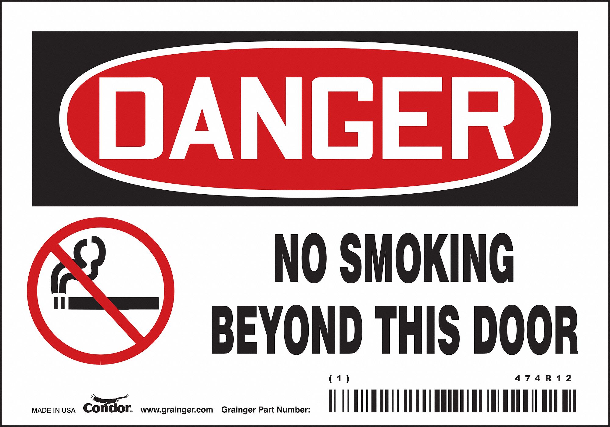 Safety Sign: Vinyl, Adhesive Sign Mounting, 3 1/2 in x 5 in Nominal Sign Size, Not Retroreflective