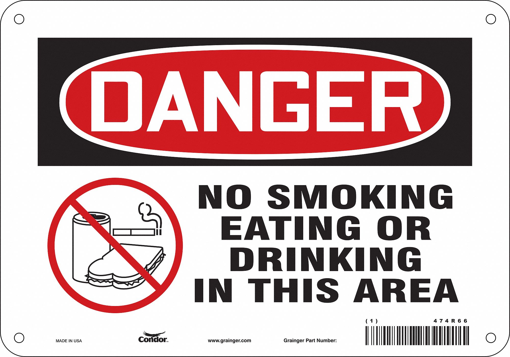 Safety Sign: Polyethylene, Mounting Holes Sign Mounting, 7 in x 10 in Nominal Sign Size