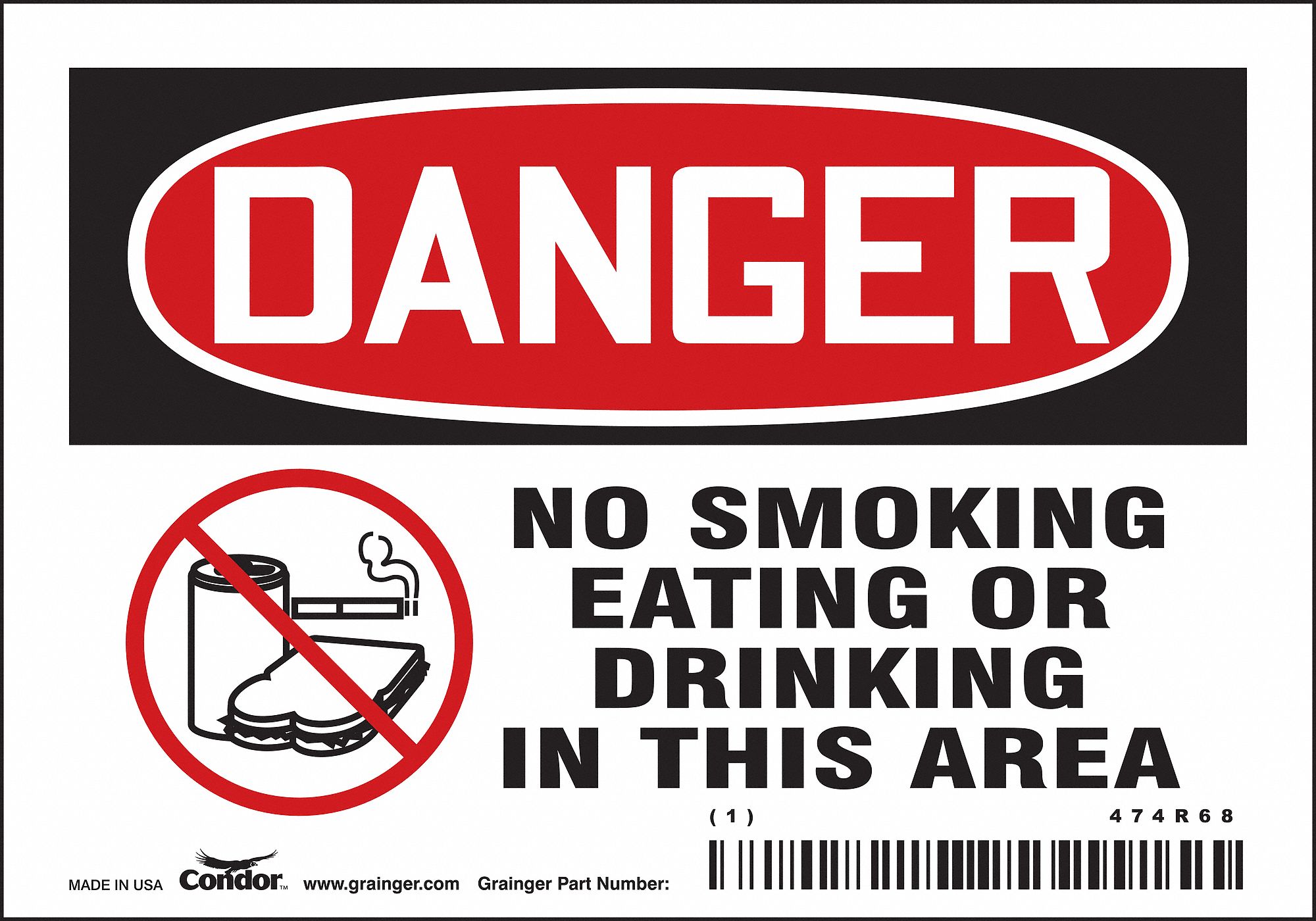 Safety Sign: Vinyl, Adhesive Sign Mounting, 3 1/2 in x 5 in Nominal Sign Size, Not Retroreflective