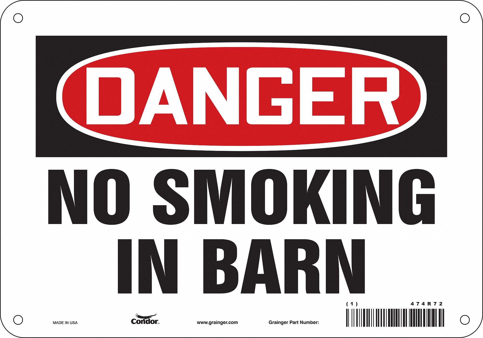 Safety Sign: Aluminum, Mounting Holes Sign Mounting, 7 in x 10 in Nominal Sign Size, 0.032 in Thick