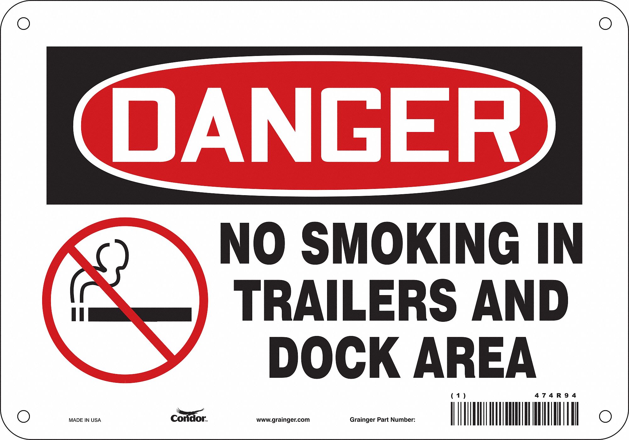 Safety Sign: Polyethylene, Mounting Holes Sign Mounting, 7 in x 10 in Nominal Sign Size