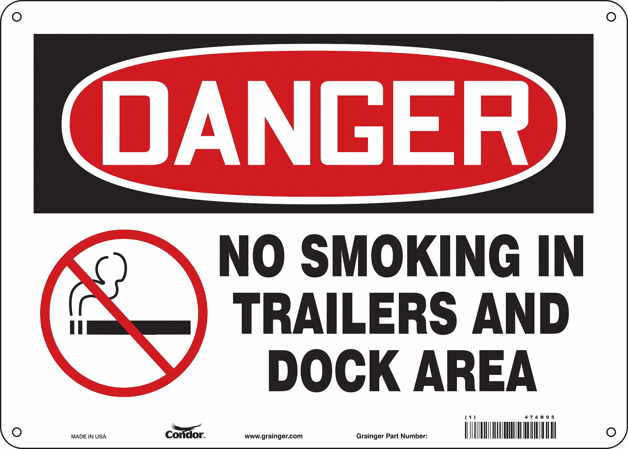 Safety Sign: Polyethylene, Mounting Holes Sign Mounting, 10 in x 14 in Nominal Sign Size