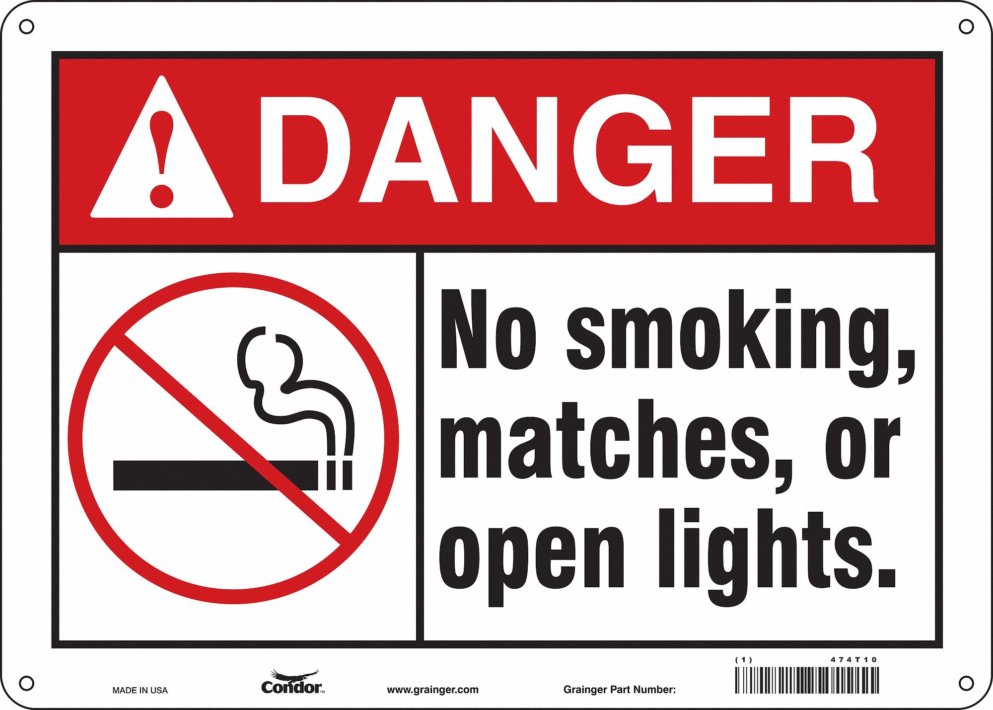 Safety Sign: Aluminum, Mounting Holes Sign Mounting, 10 in x 14 in Nominal Sign Size, 0.032 in Thick